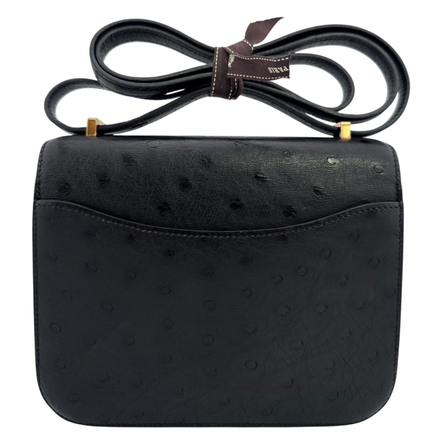 HERMES Constance 18 Mini Black Noir Ostrich Leather Gold Hardware RARE