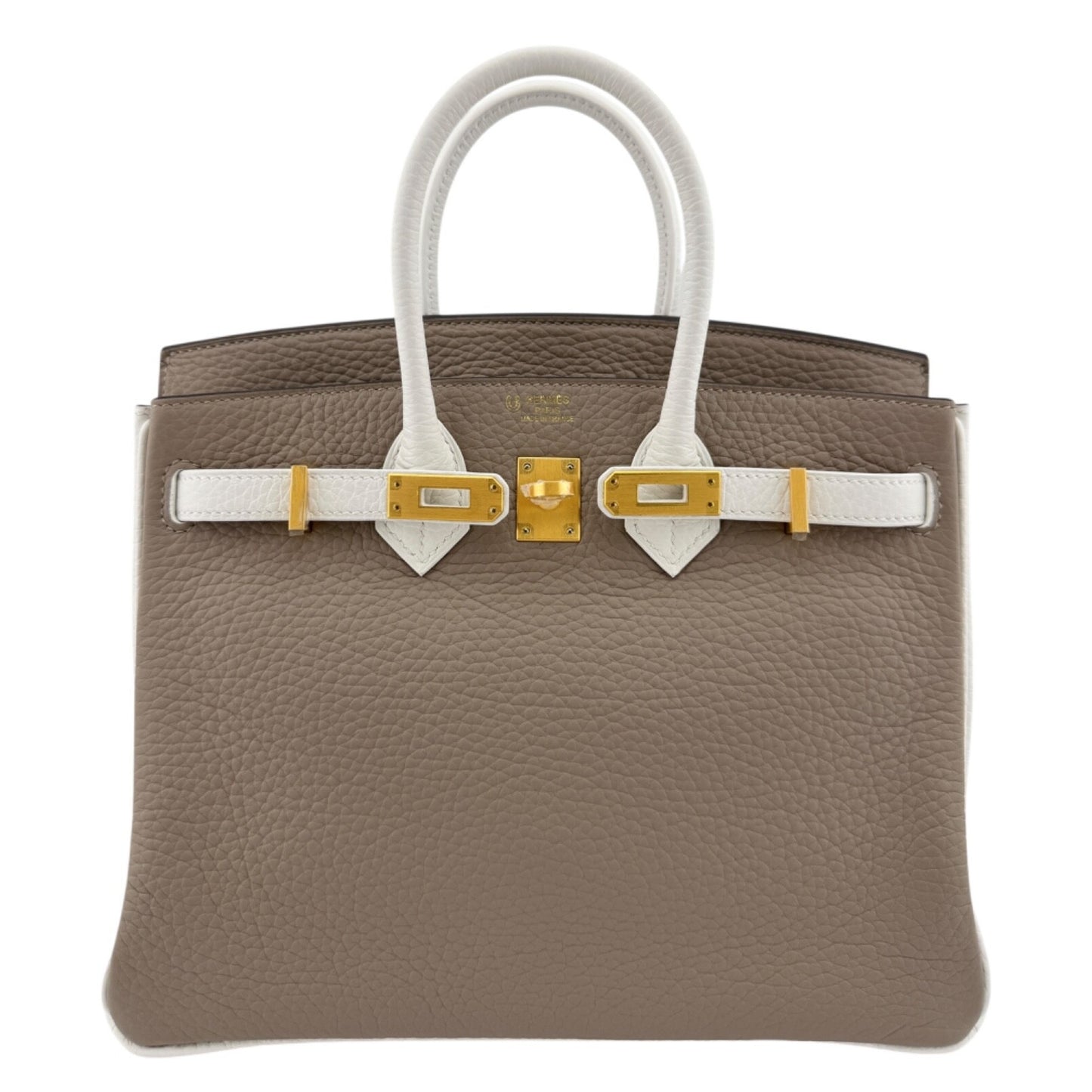 Hermes Birkin 25 Special Order Gris Tourterelle White Gray Leather Brushed Gold
