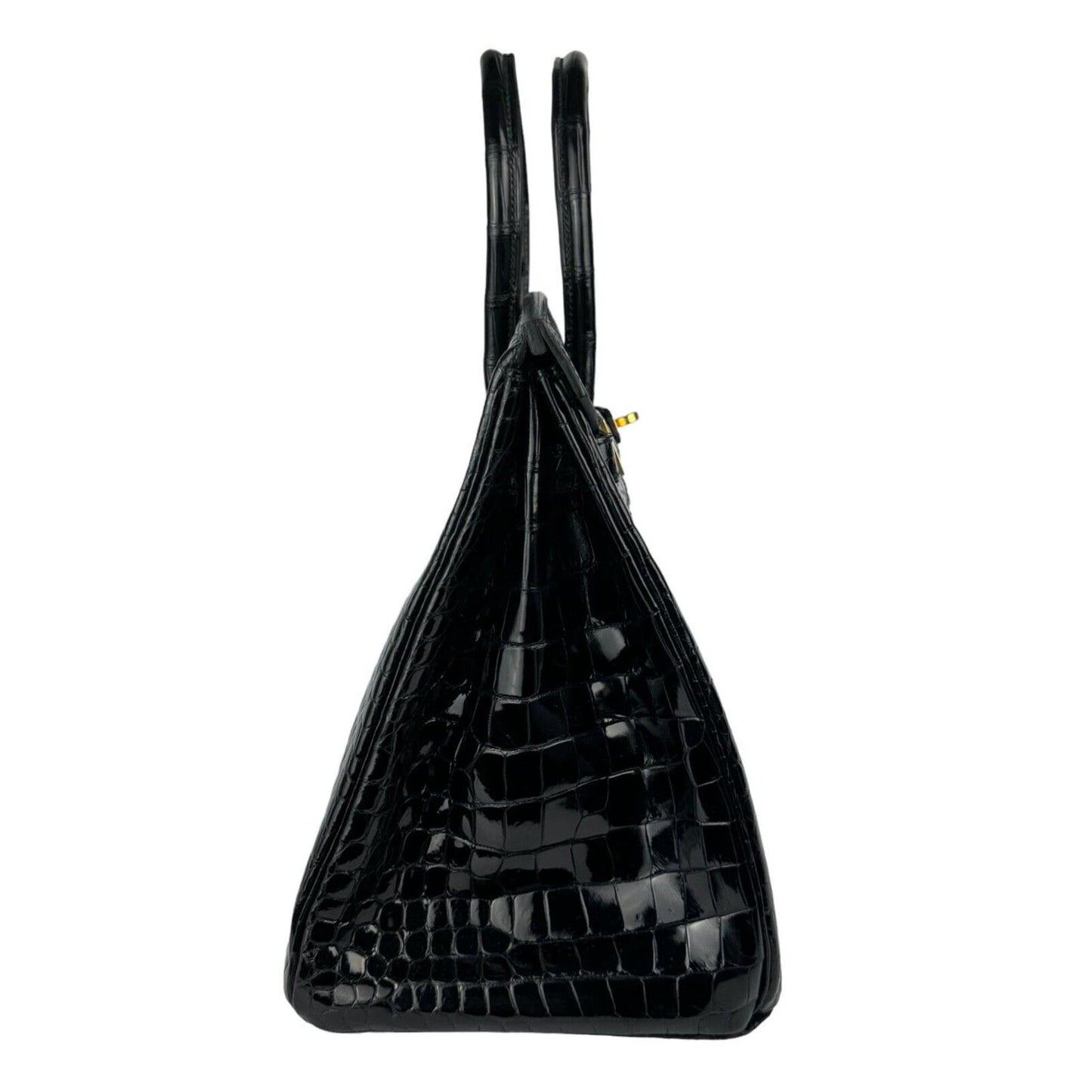 Hermes Birkin 35 Black Noir Crocodile Shinny Porosus Leather Gold Hardware