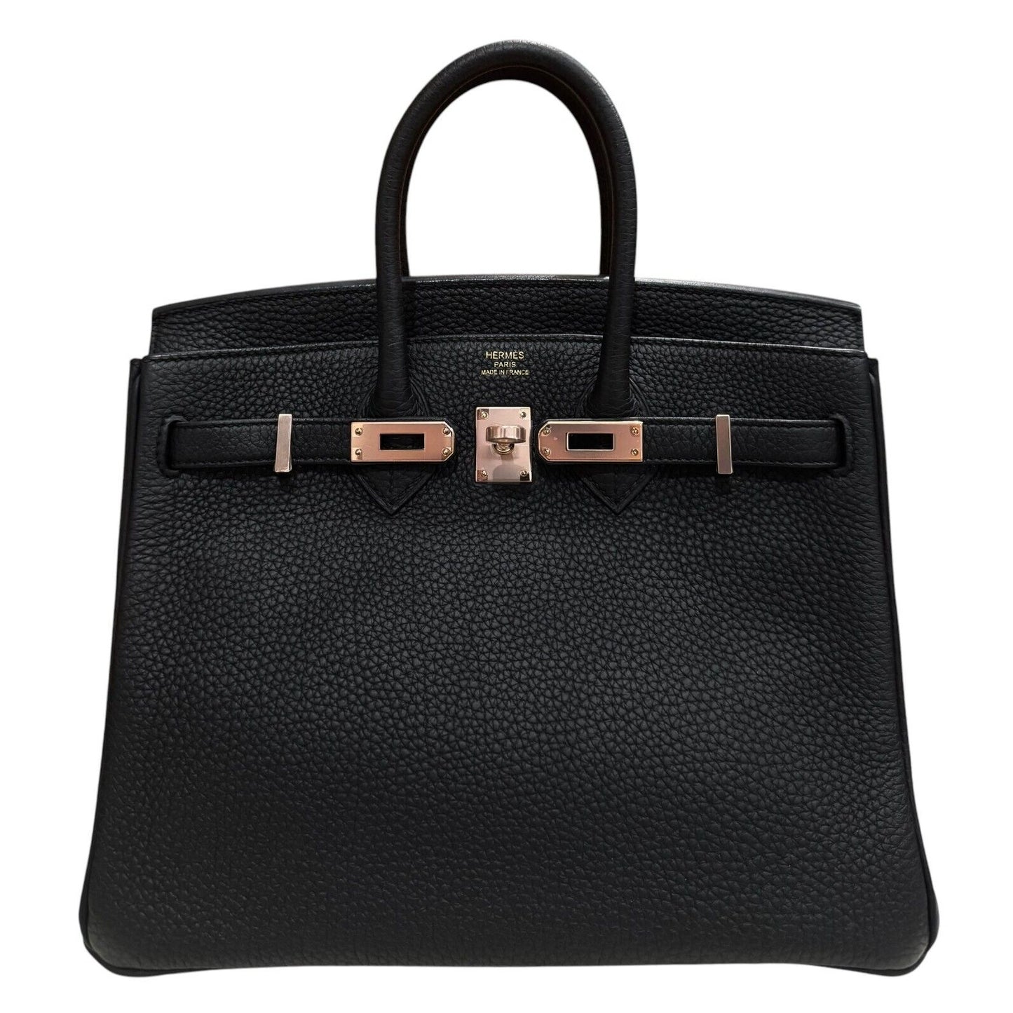 Hermes Birkin 25 Black Noir Togo Leather Rose Gold Hardware Handbag
