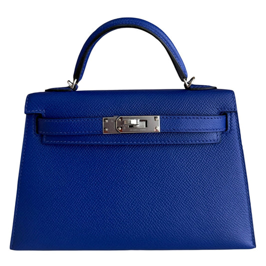 Hermes Kelly Mini 20 Blue Electric Epsom Leather Palladium Hardware RARE