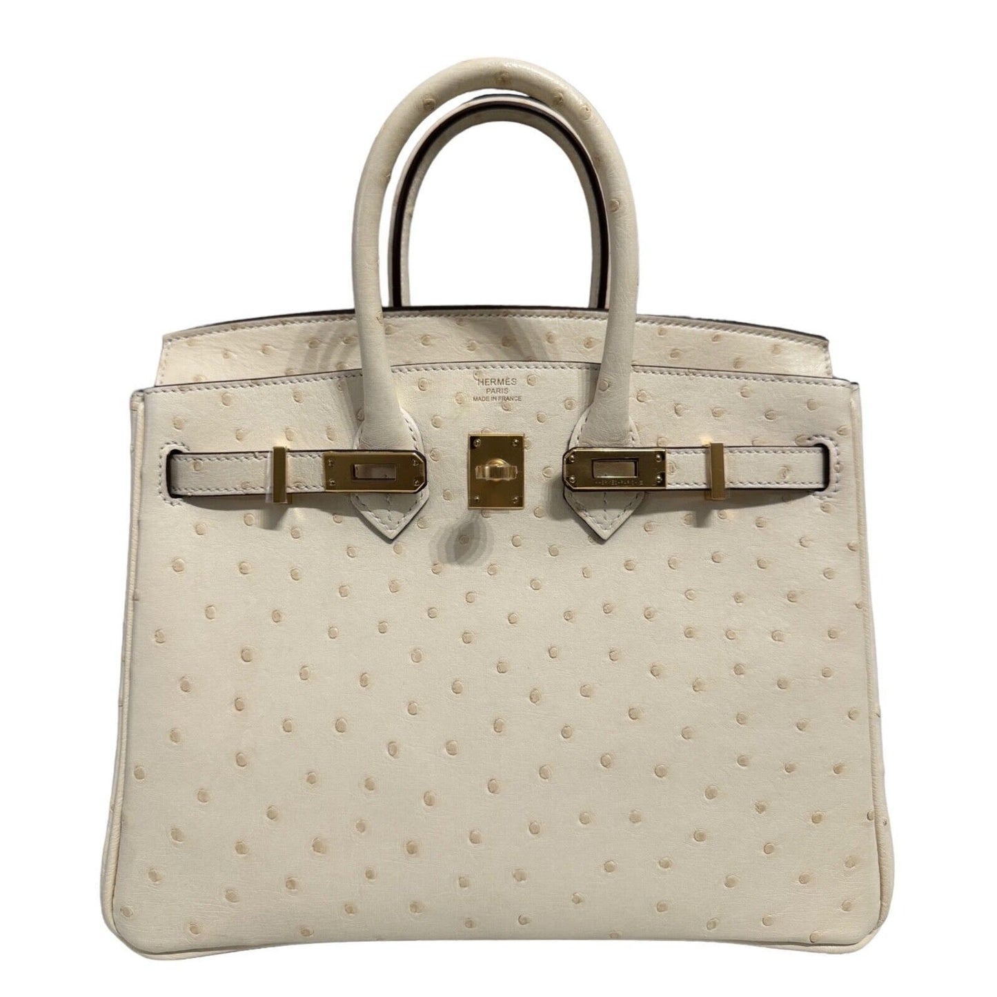 Hermes Birkin 25 Ostrich Nata White Beige Leather Gold Hardware