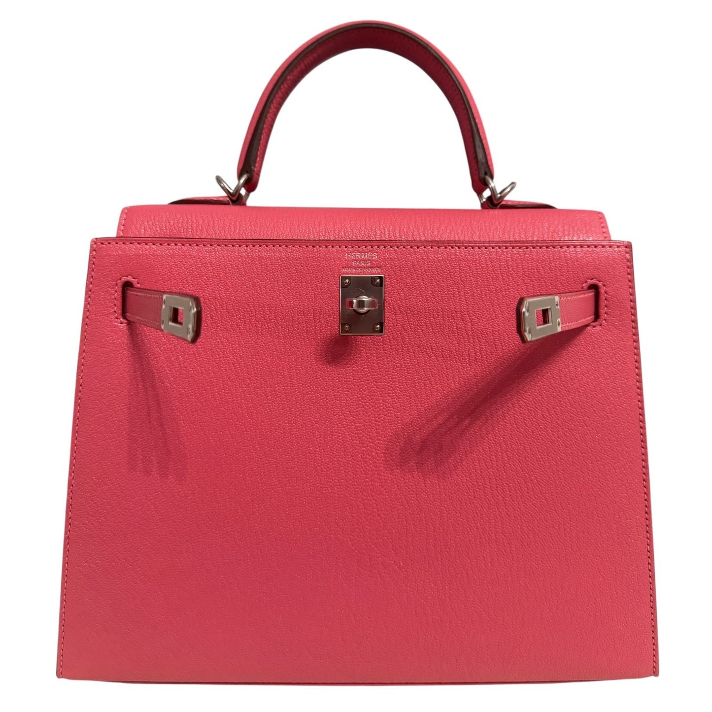 Hermes Kelly 25 Sellier Rose Azalee Azalea Pink Chevre Leather Palladium RARE