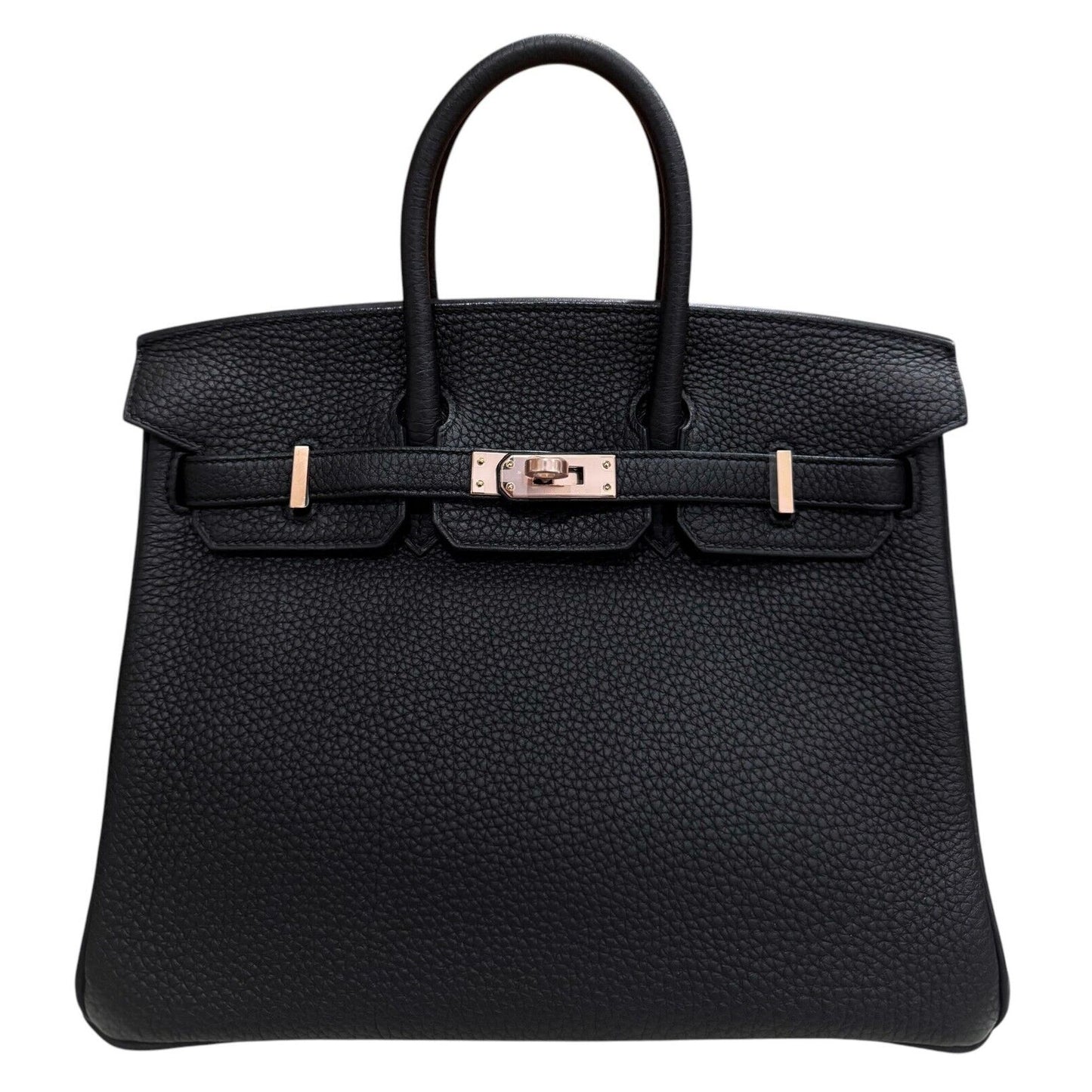 Hermes Birkin 25 Black Noir Togo Leather Rose Gold Hardware Handbag