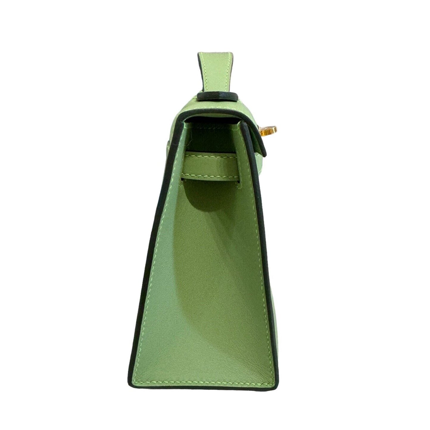 Brand New Hermes Kelly Pochette Vert Criquet Green Bag Palladium Hardware Clutch