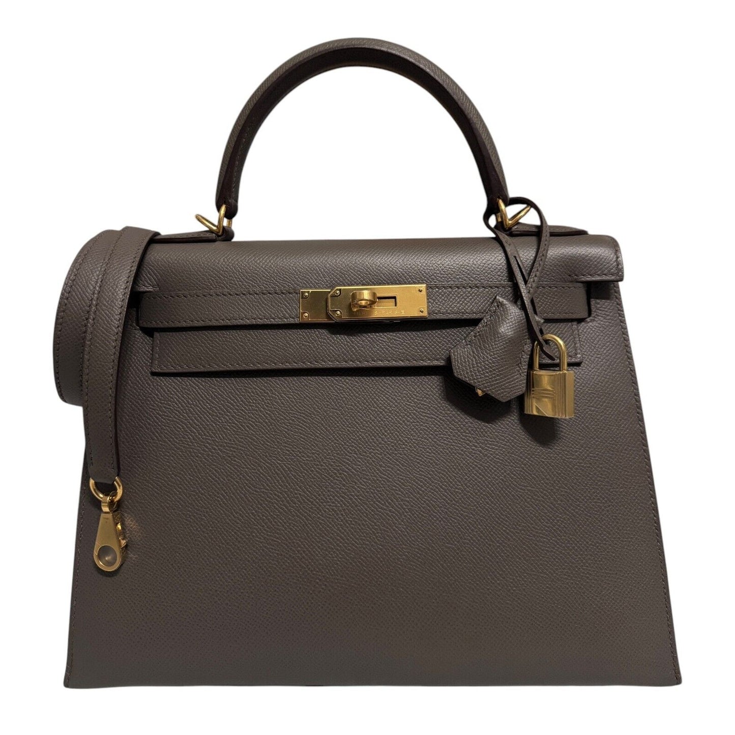 Hermes Kelly 28 Sellier Etain Gray Grey Epsom Leather Gold Hardware