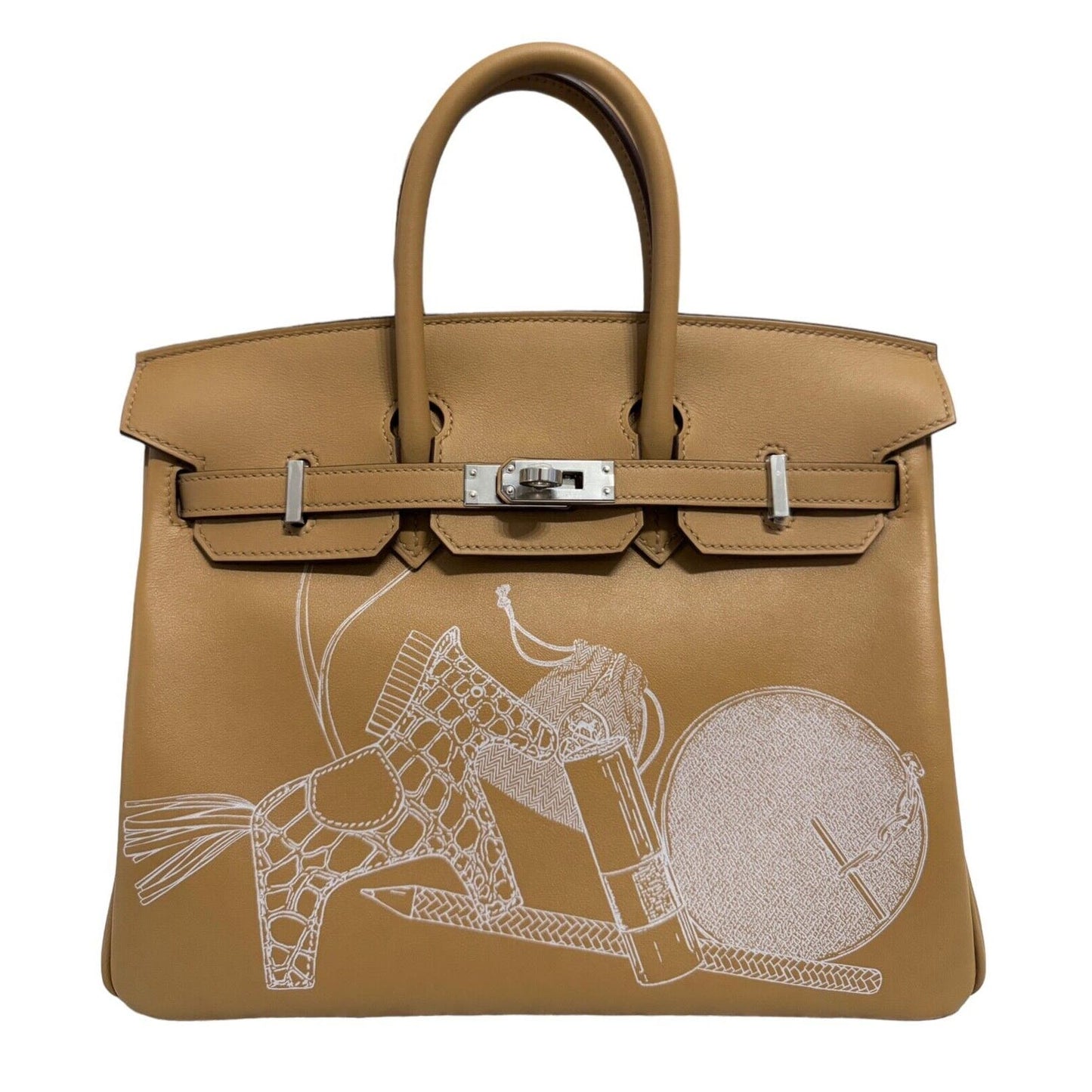 Hermes Birkin 25 Limited Edition In and Out Swift Leather Biscuit White Palladium Hardware 2023