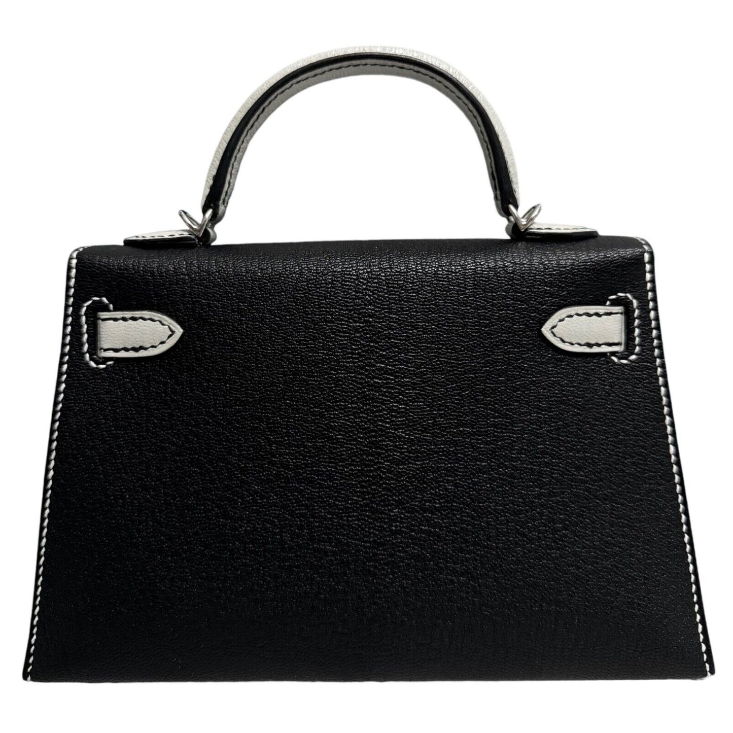 Hermes Kelly Mini 20 Special Order Black Gris Perle Gray Chèvre Leather Palladium Hardware