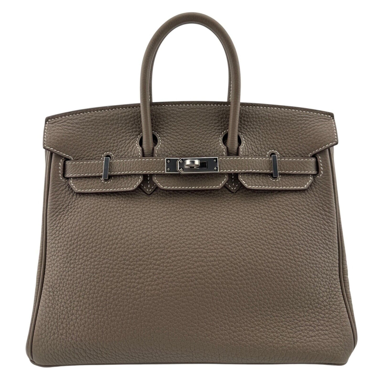 Hermes Birkin 25 Etoupe Grey Gray Togo Leather Palladium Hardware Handbag RARE