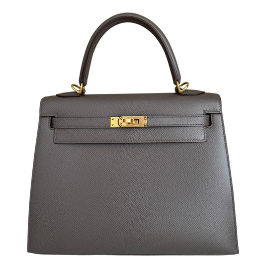 Hermes Kelly 25 Sellier Etain Gray Epsom Leather Gold Hardware