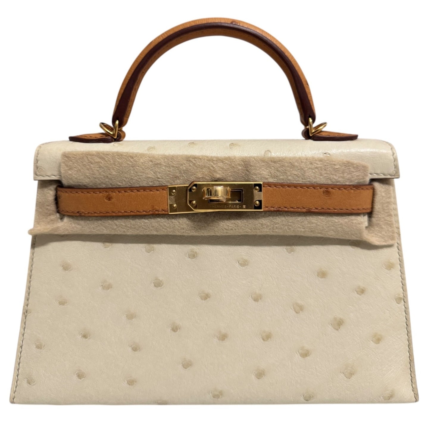 Hermes Kelly Mini 20 Special Order Parchemin Sesame Ostrich Leather Gold Hardware