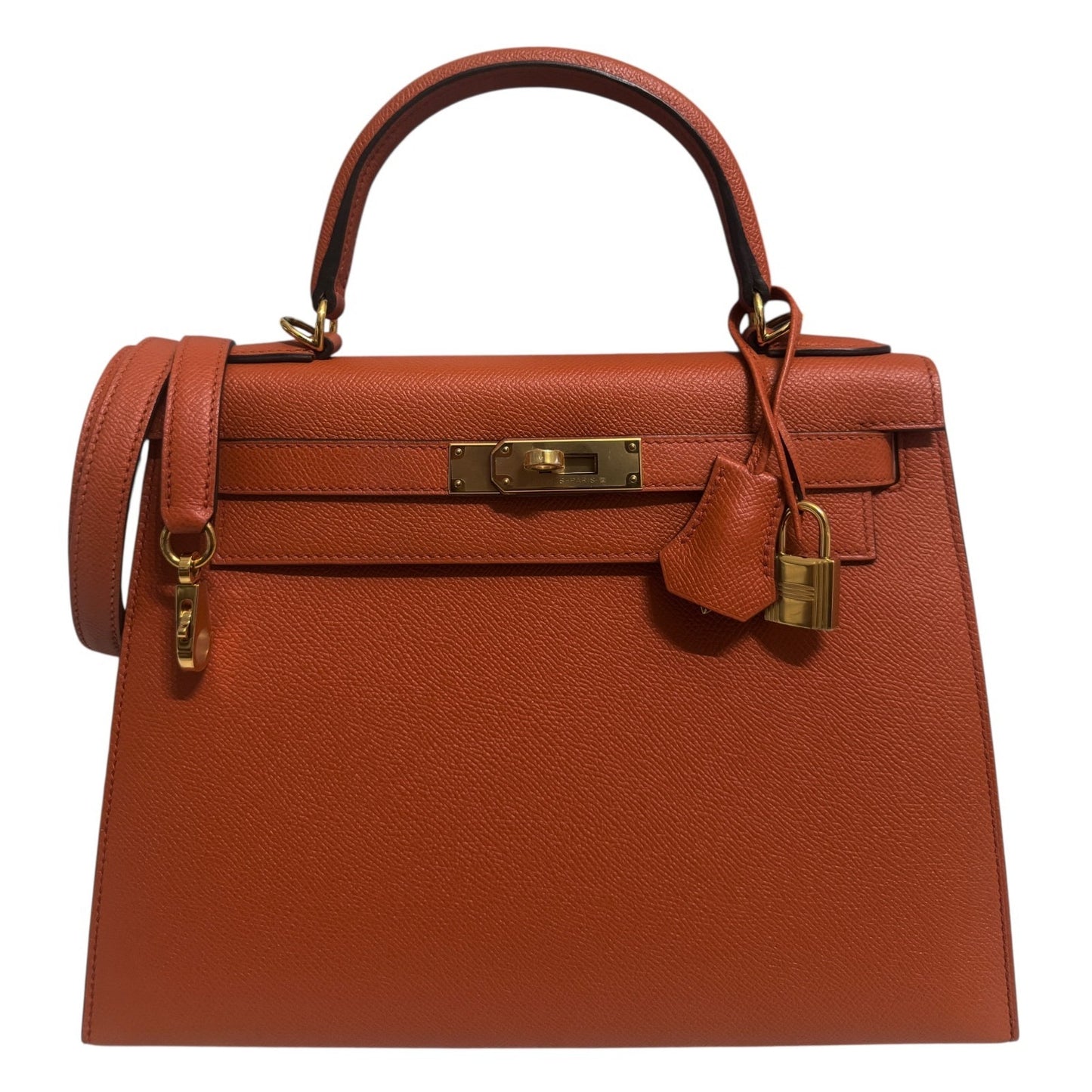 Hermes Kelly 28 Sellier Terre Battue Orange Epsom Leather Gold Hardware