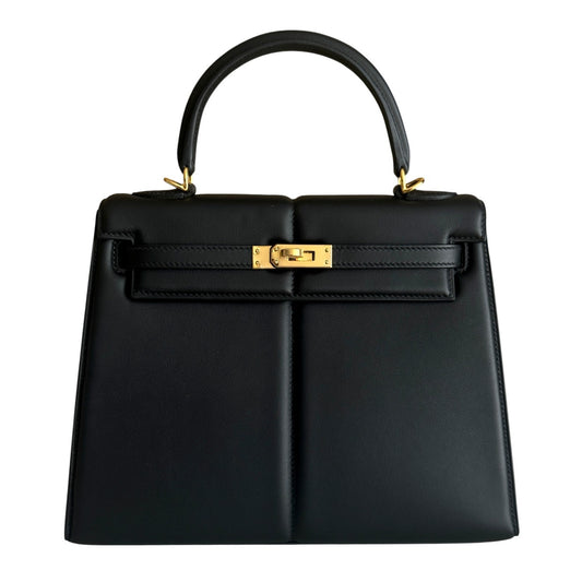 Hermes Kelly 25 Sellier Black Noir Padded Leather Gold Hardware Limited Edition