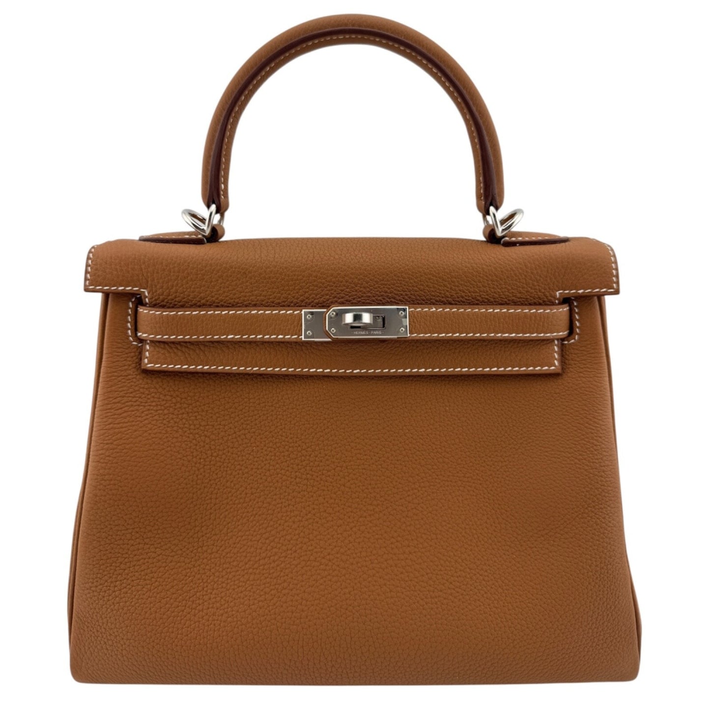 Hermes Kelly 25 Gold Tan Togo Leather Palladium Hardware Shoulder Bag 2024