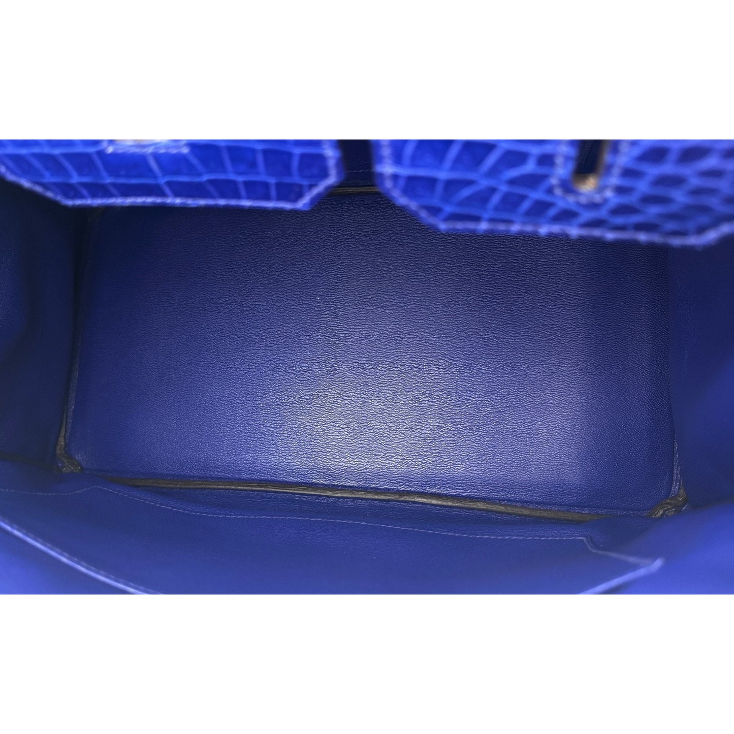 Hermes Birkin 35 Blue Electric Shinny Porosus Crocodile Gold Hardware RARE