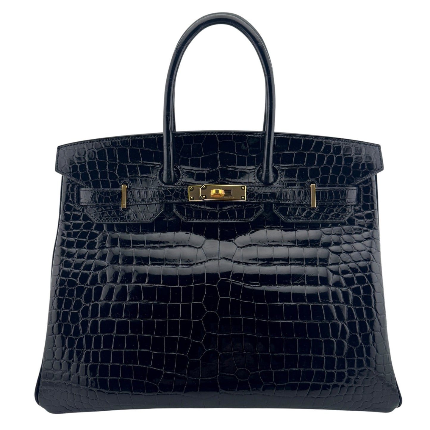 Hermes Birkin 35 Black Noir Shinny Porosus Crocodile Gold Hardware RARE