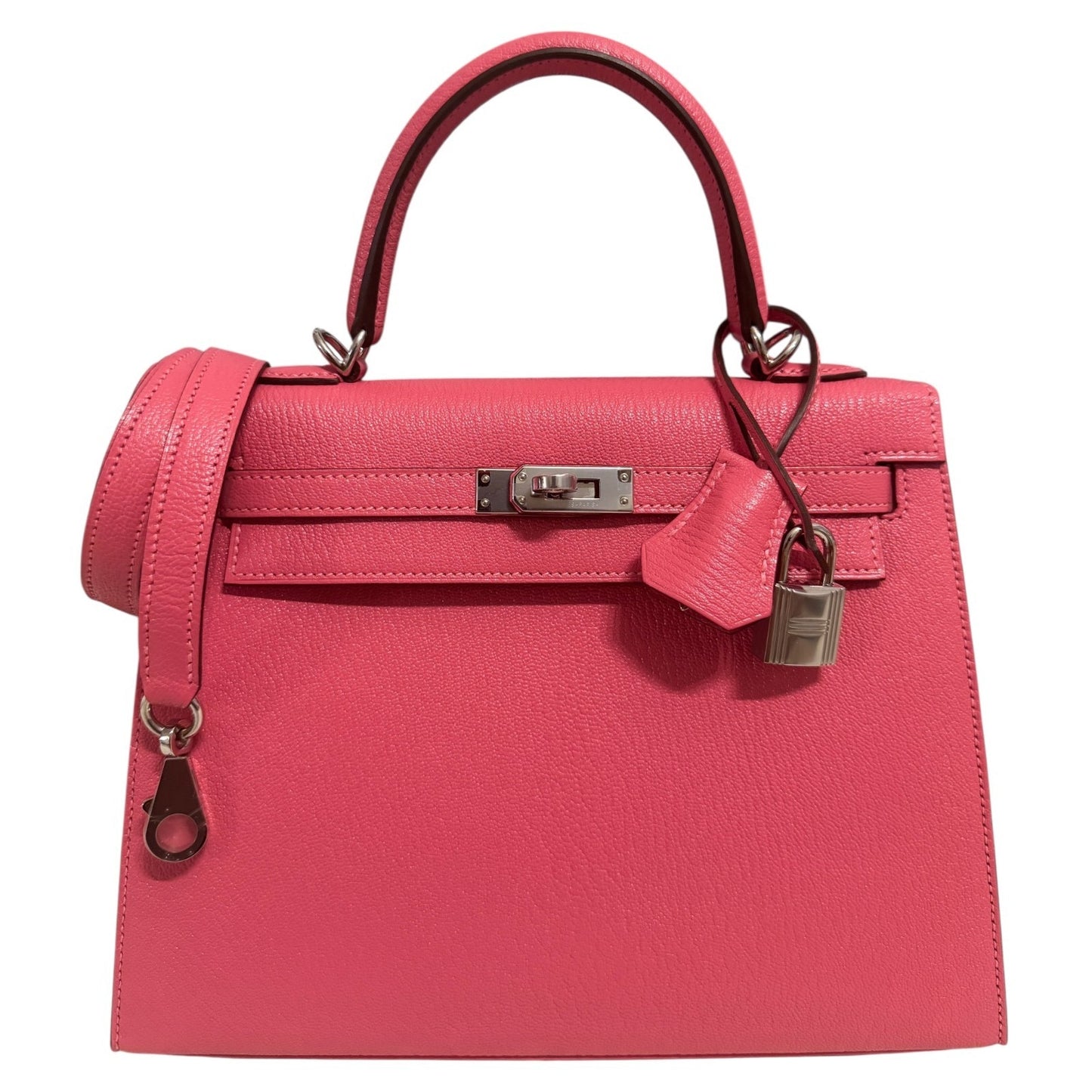Hermes Kelly 25 Sellier Rose Azalee Azalea Pink Chevre Leather Palladium RARE