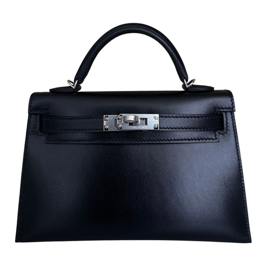 Hermes Kelly Mini 20 Black Noir Box Leather Palladium Hardware RARE