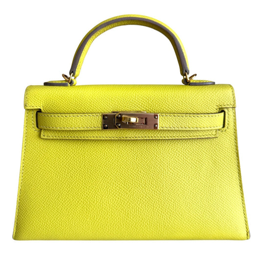 Hermes Kelly Mini 20 Lime Yellow Epsom Leather Gold Hardware