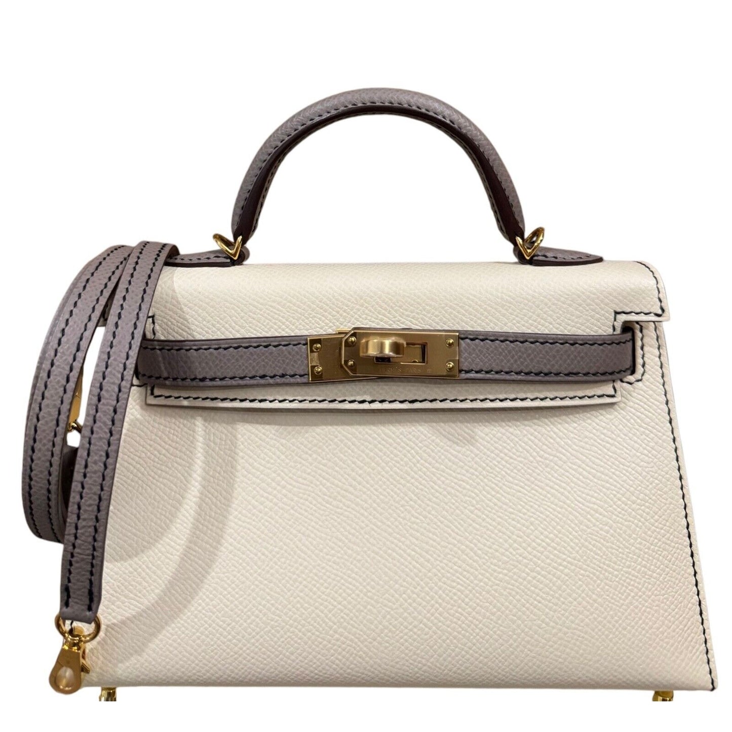 Hermes Kelly Mini 20 Special Order Nata & Gris Mouette Gray Epsom Gold Hardware