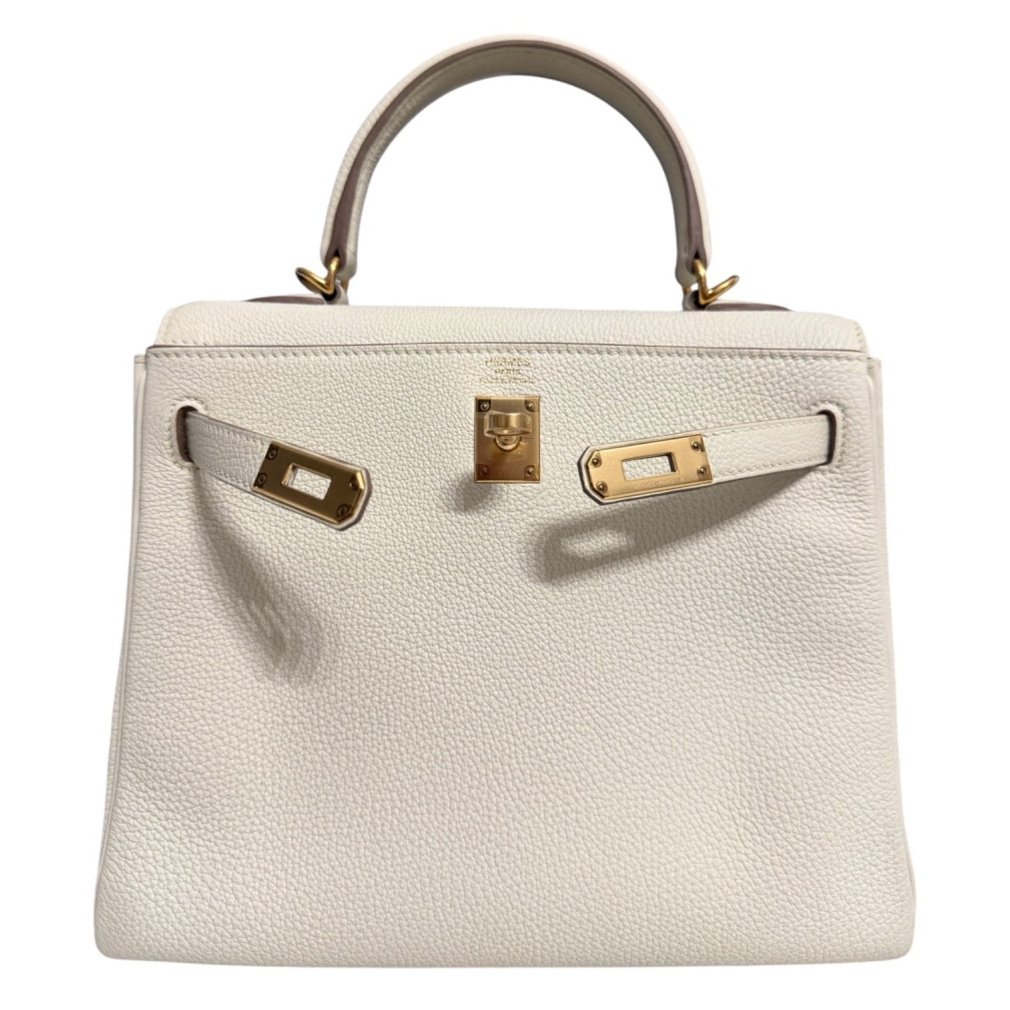Hermes Kelly 25 Mushroom White Togo Leather Gold Hardware