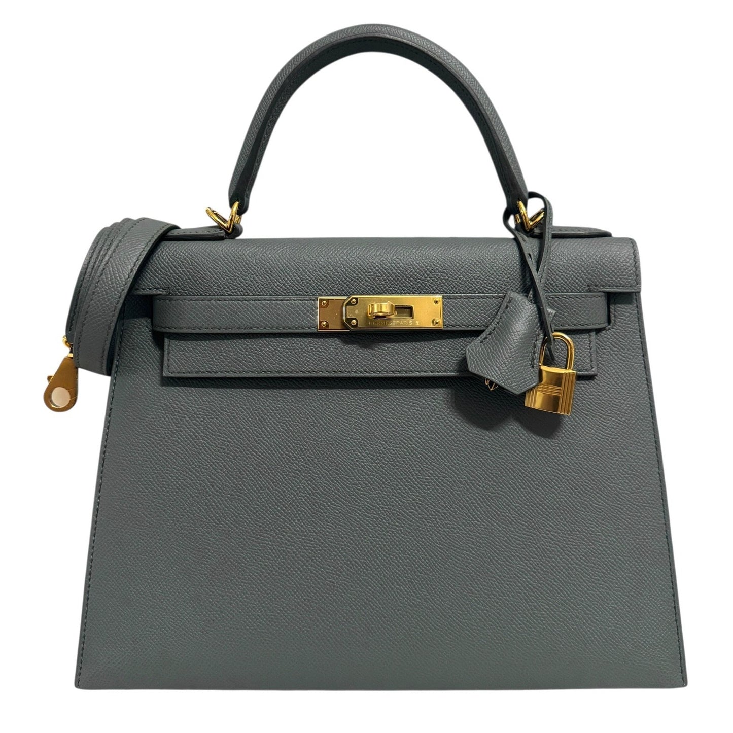 Hermes Kelly 28 Sellier Vert Amande Gray Green Epsom Leather Gold Hardware RARE