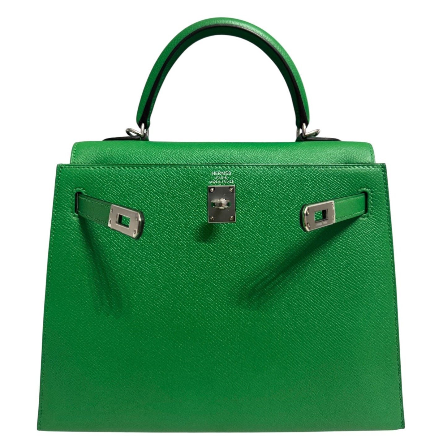 Hermes Kelly 25 Sellier Bamboo Bambou Green Epsom Leather Palladium Hardware