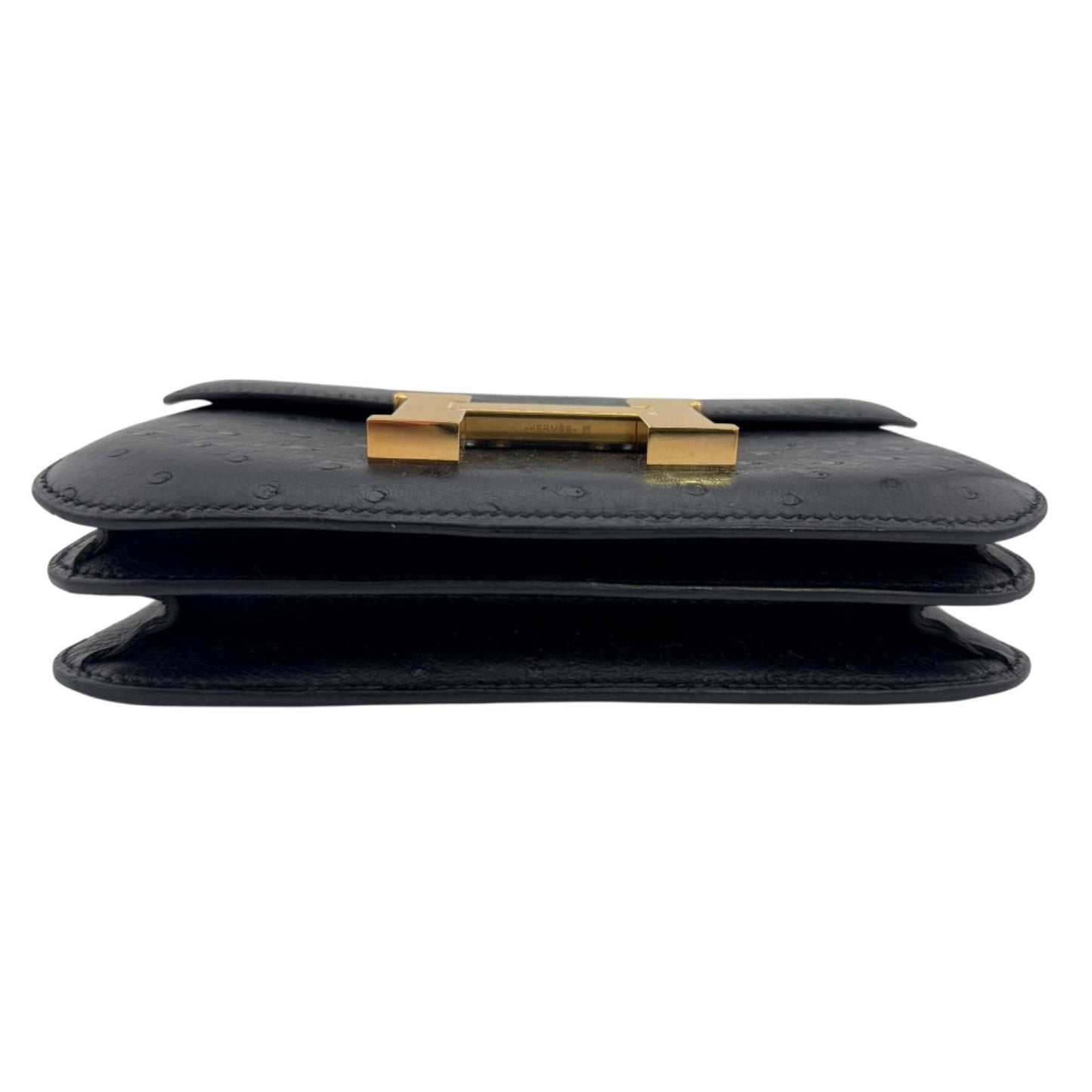 HERMES Constance 18 Mini Black Noir Ostrich Leather Gold Hardware RARE