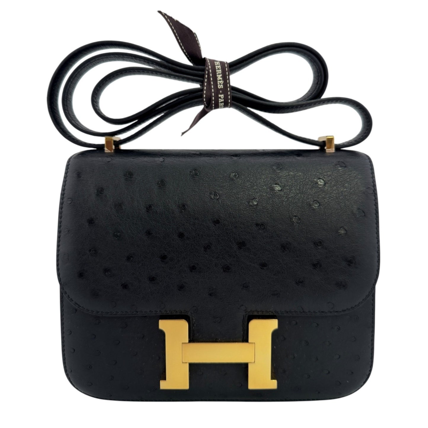 HERMES Constance 18 Mini Black Noir Ostrich Leather Gold Hardware RARE