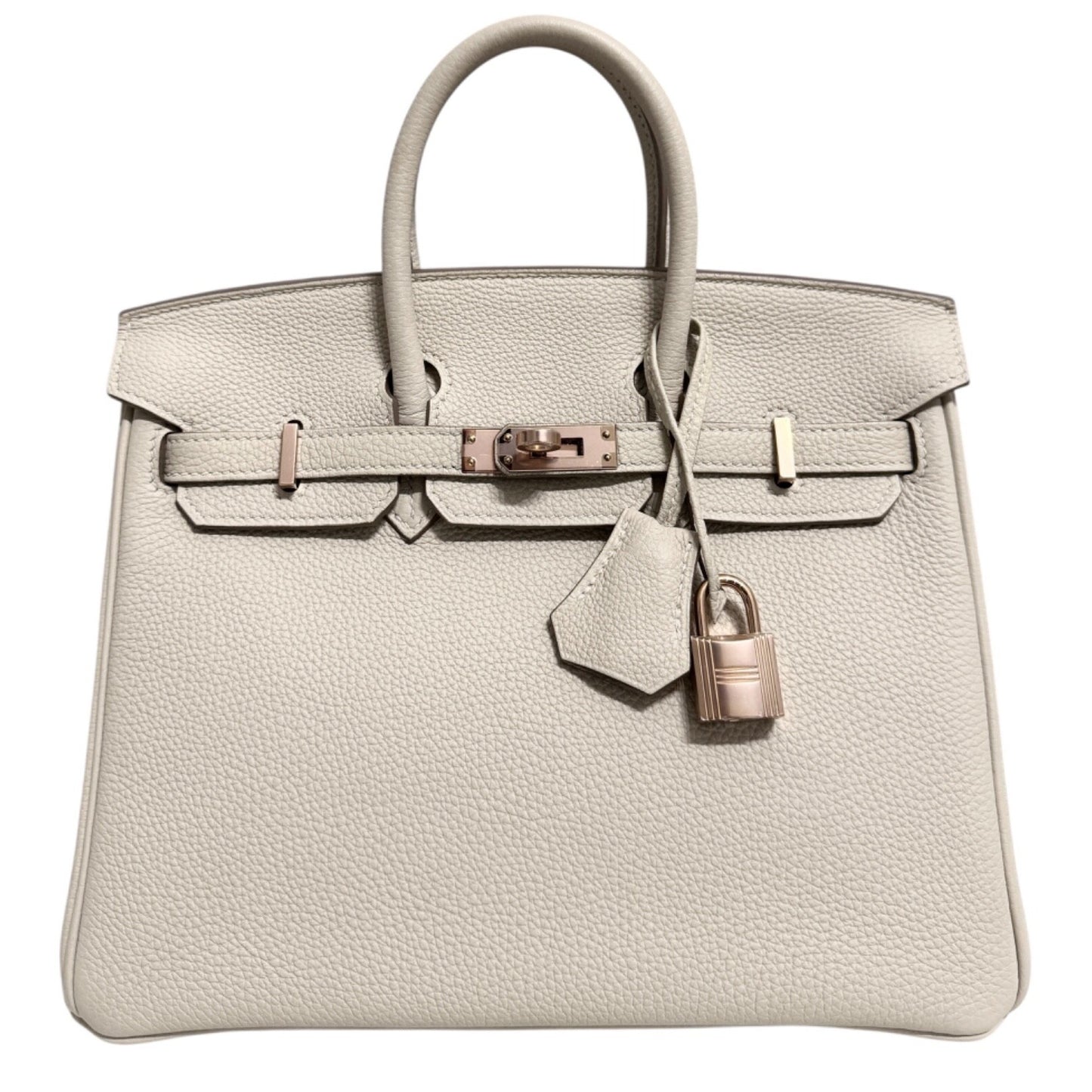Hermes Birkin 25 Craie Cream White Togo Leather Rose Gold Hardware Handbag