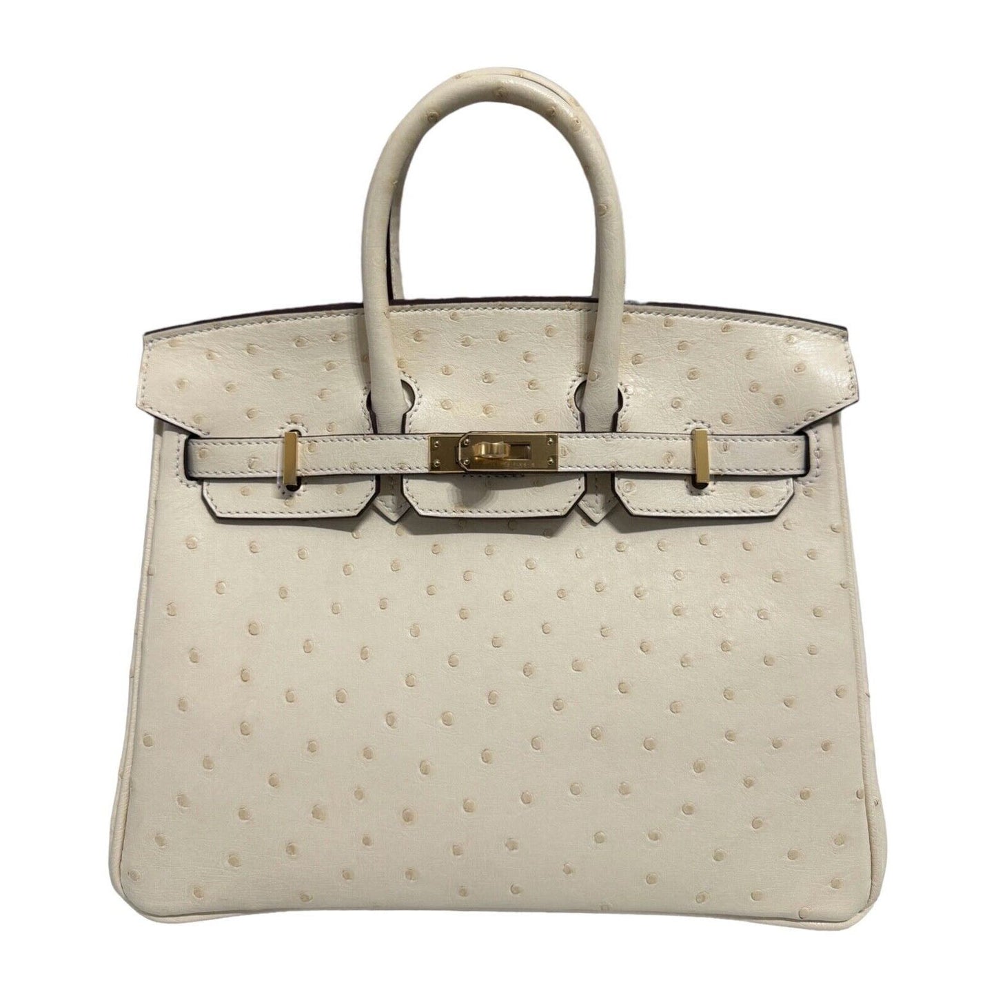 Hermes Birkin 25 Ostrich Nata White Beige Leather Gold Hardware