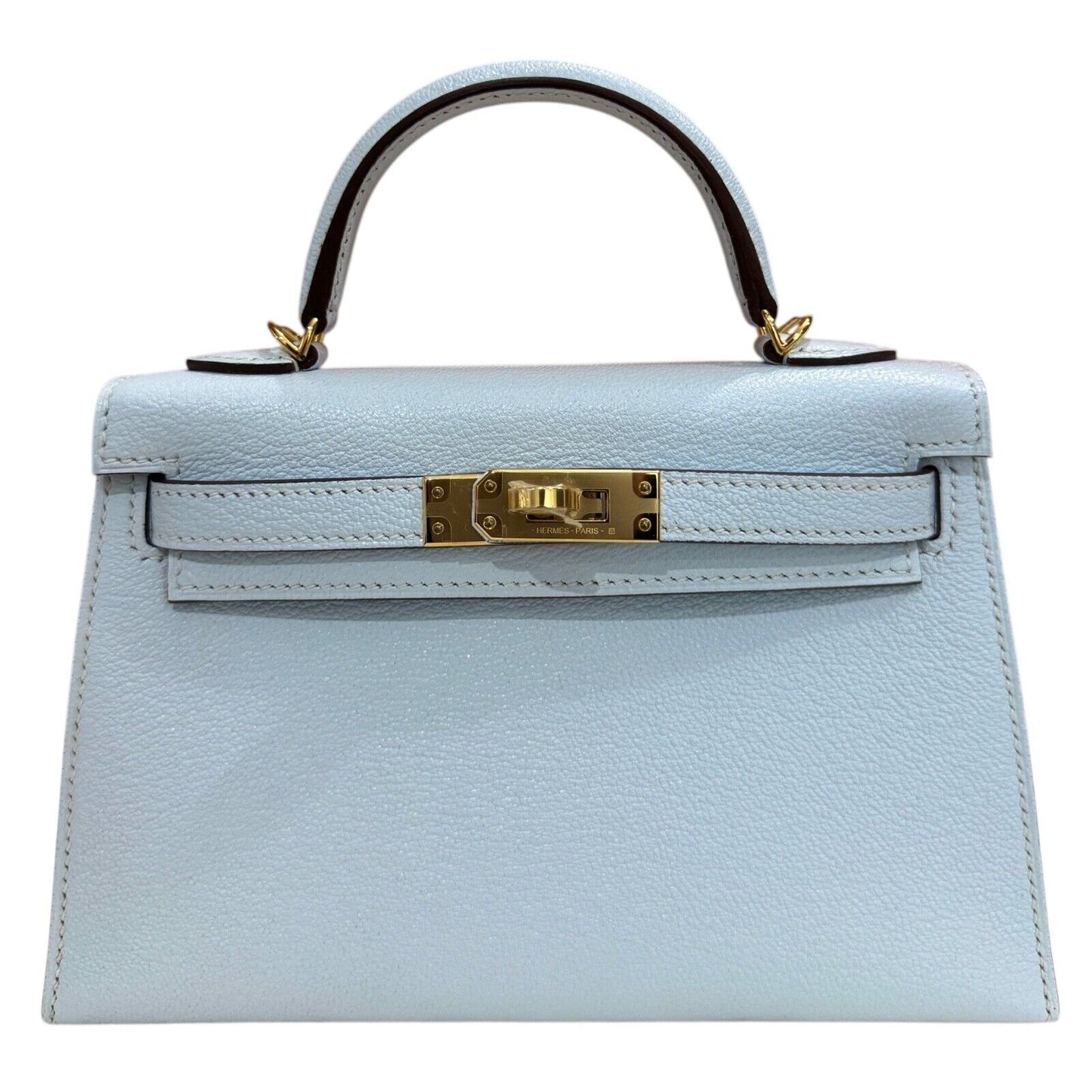 Hermes Kelly Mini 20 Bleu Blue Brume Baby Blue Chèvre Leather Gold Hardware RARE
