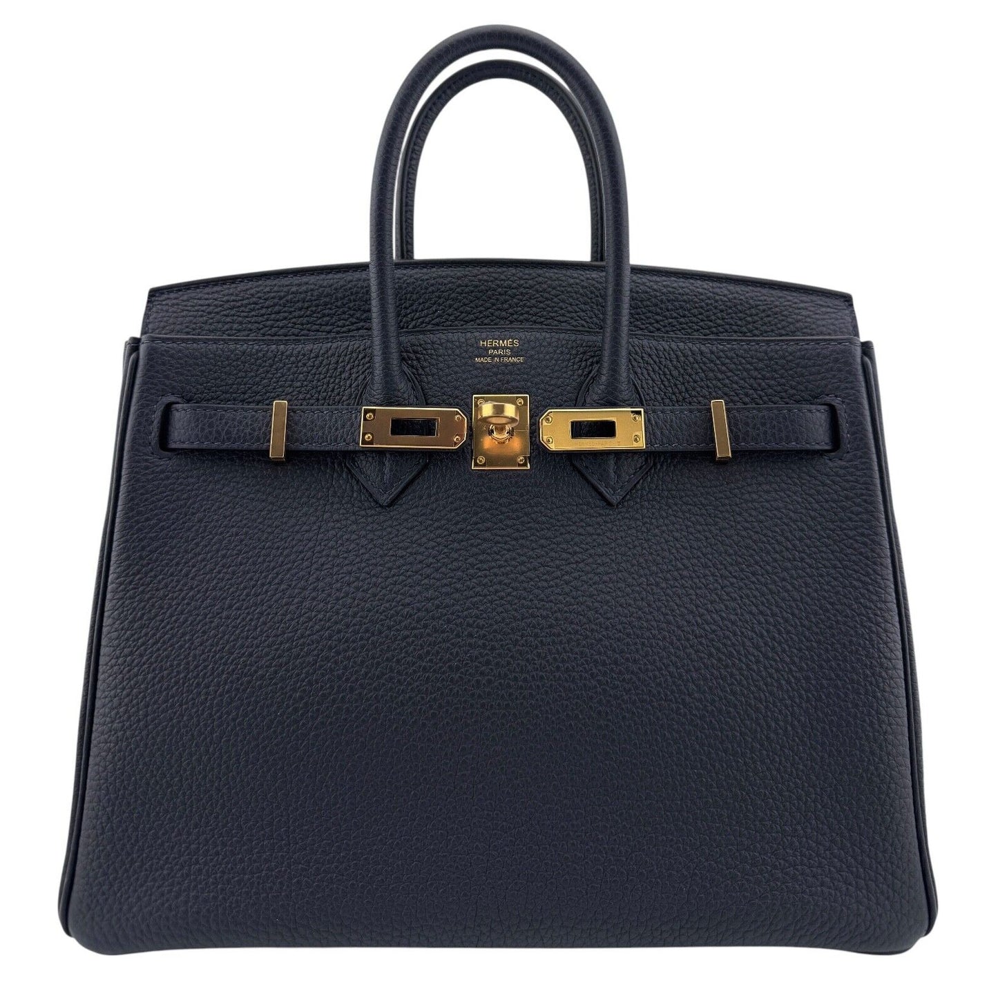 Hermes Birkin 25 Bleu Suit Dark Blue Togo Leather Gold Hardware Handbag