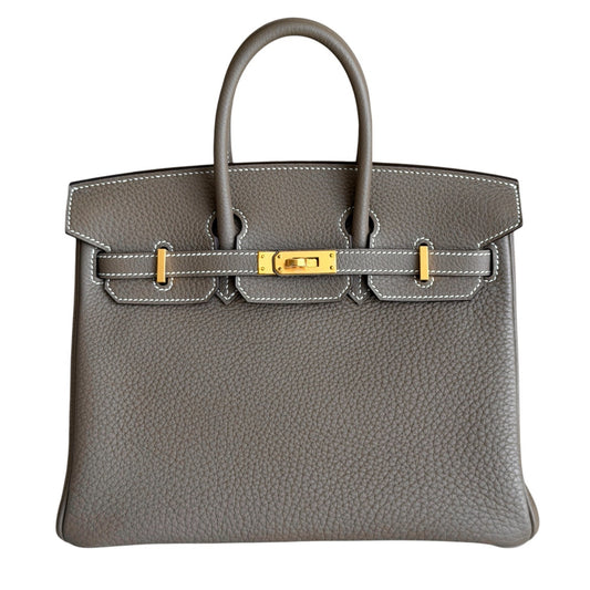 Hermes Birkin 25 Etoupe Gray Togo Leather Gold Hardware Handbag
