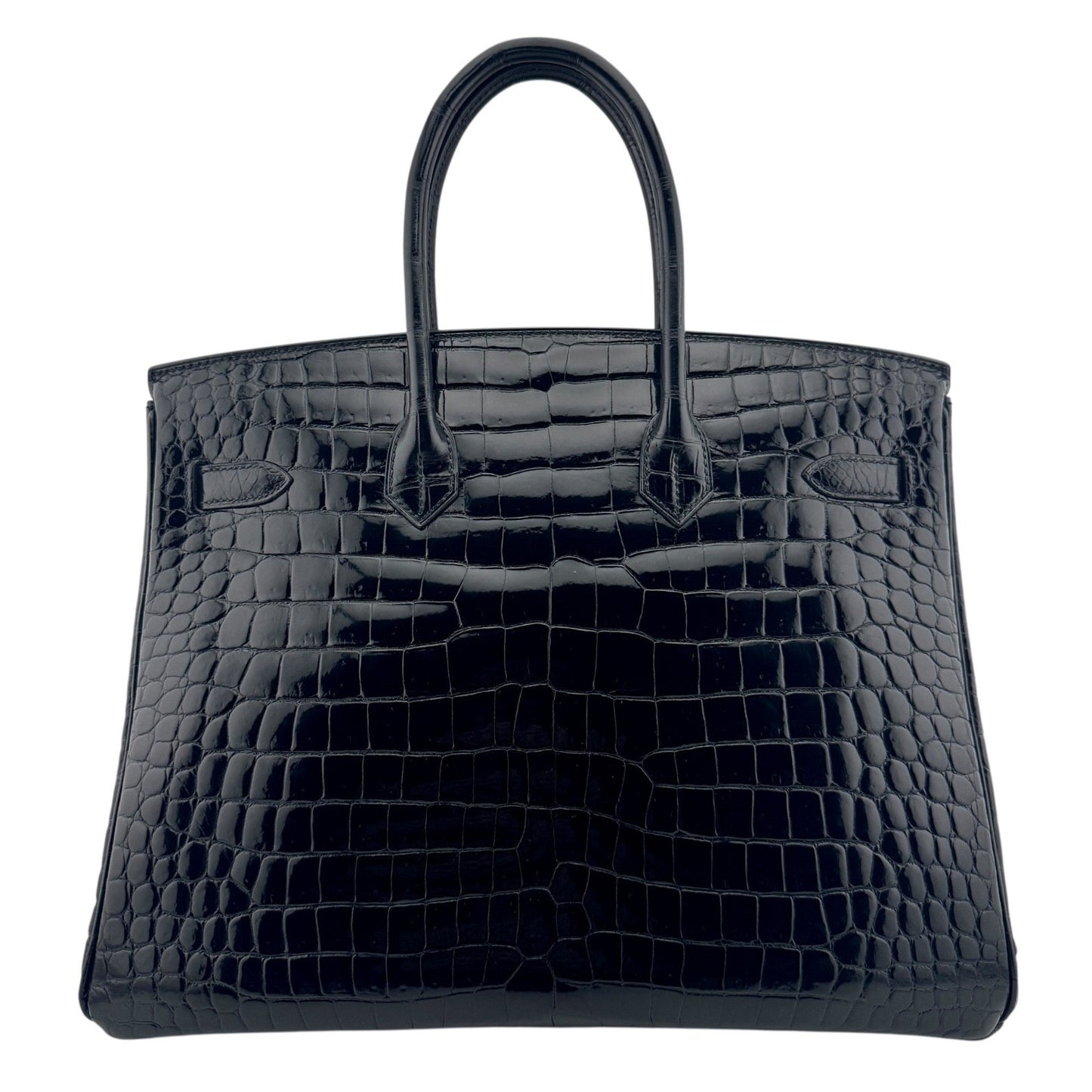 Hermes Birkin 35 Black Noir Shinny Porosus Crocodile Gold Hardware RARE