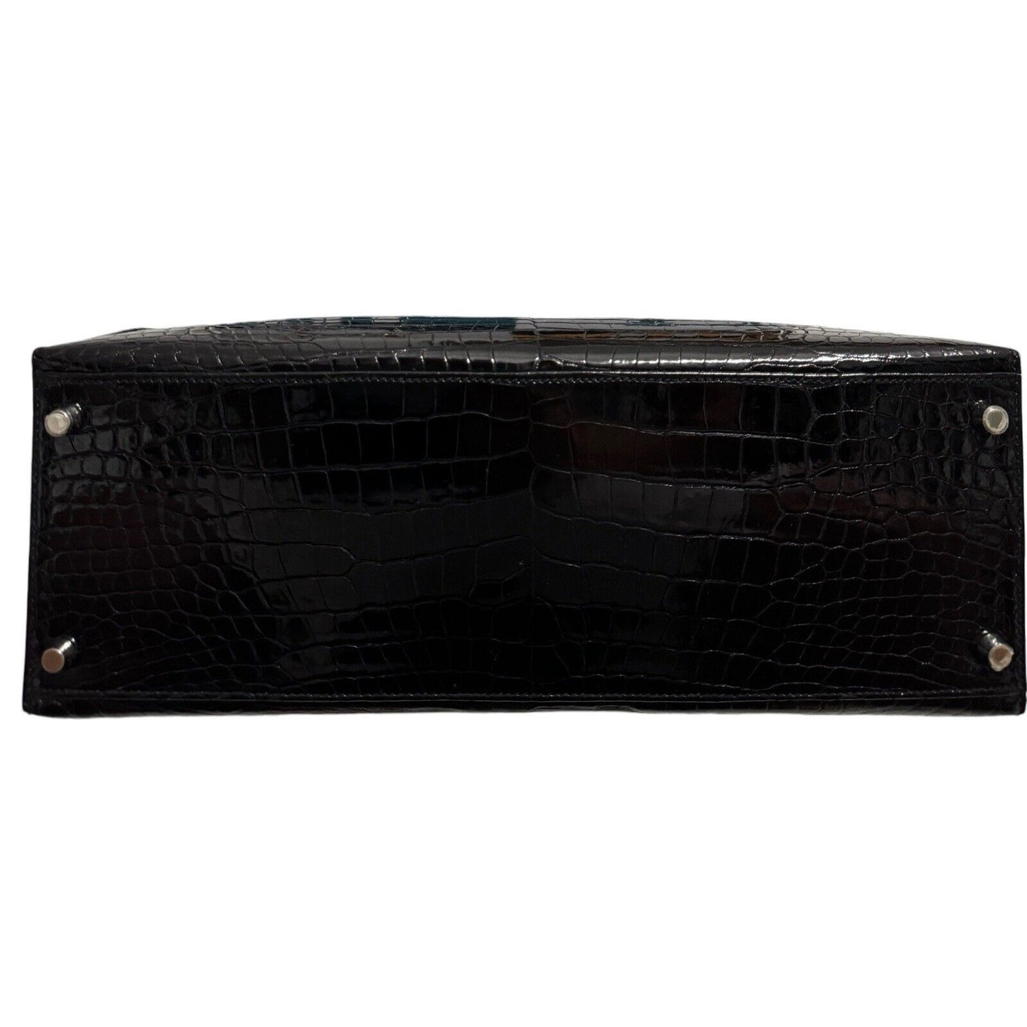 Hermes Kelly 35 Diamond Black Shinny Porosus Crocodile 18k White Gold Hardware