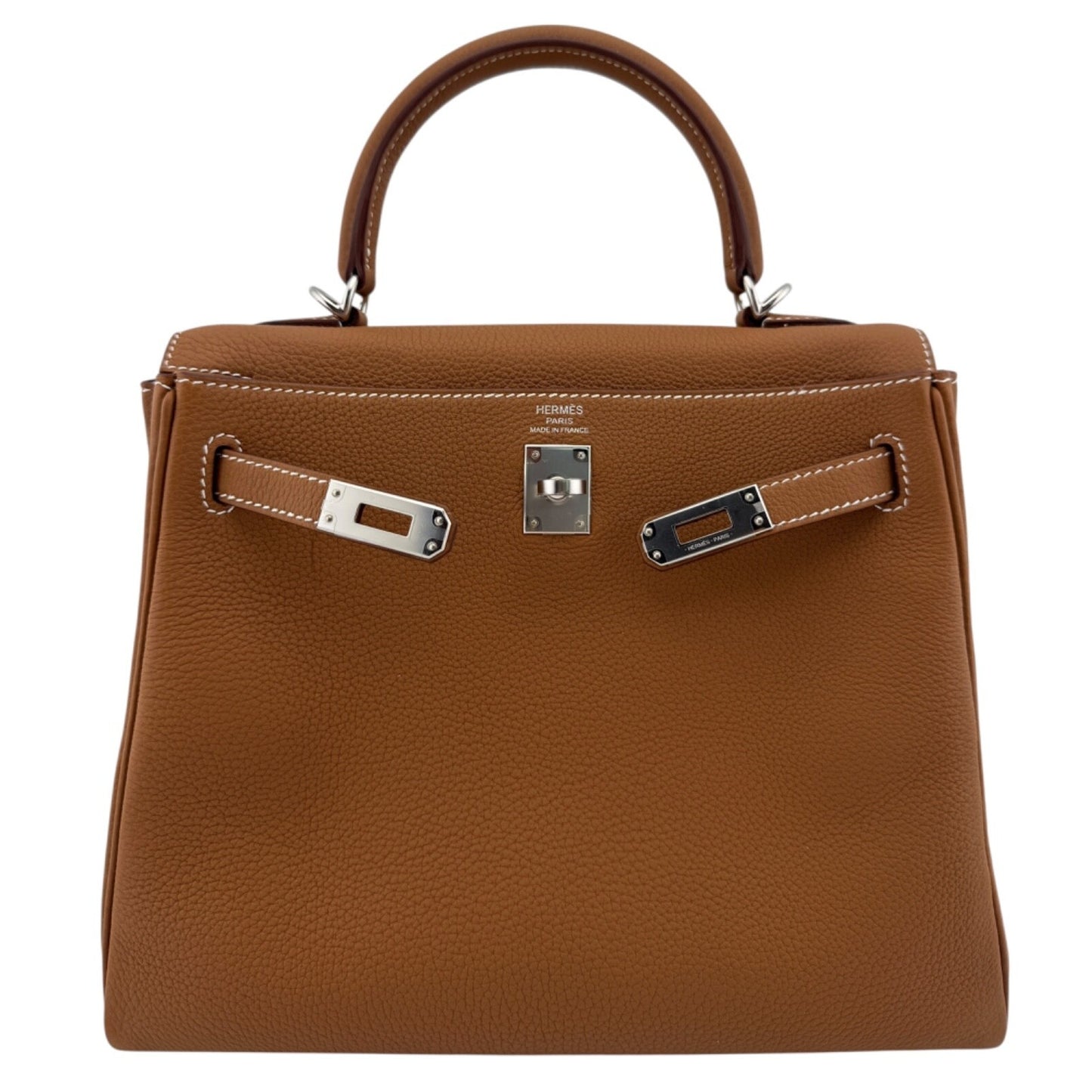 Hermes Kelly 25 Gold Tan Togo Leather Palladium Hardware Shoulder Bag 2024