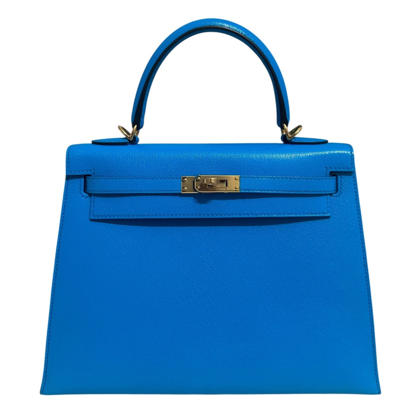 Hermes Kelly 25 Sellier Blue Frida Bleu Chevre Chamkila Leather Gold Hardware
