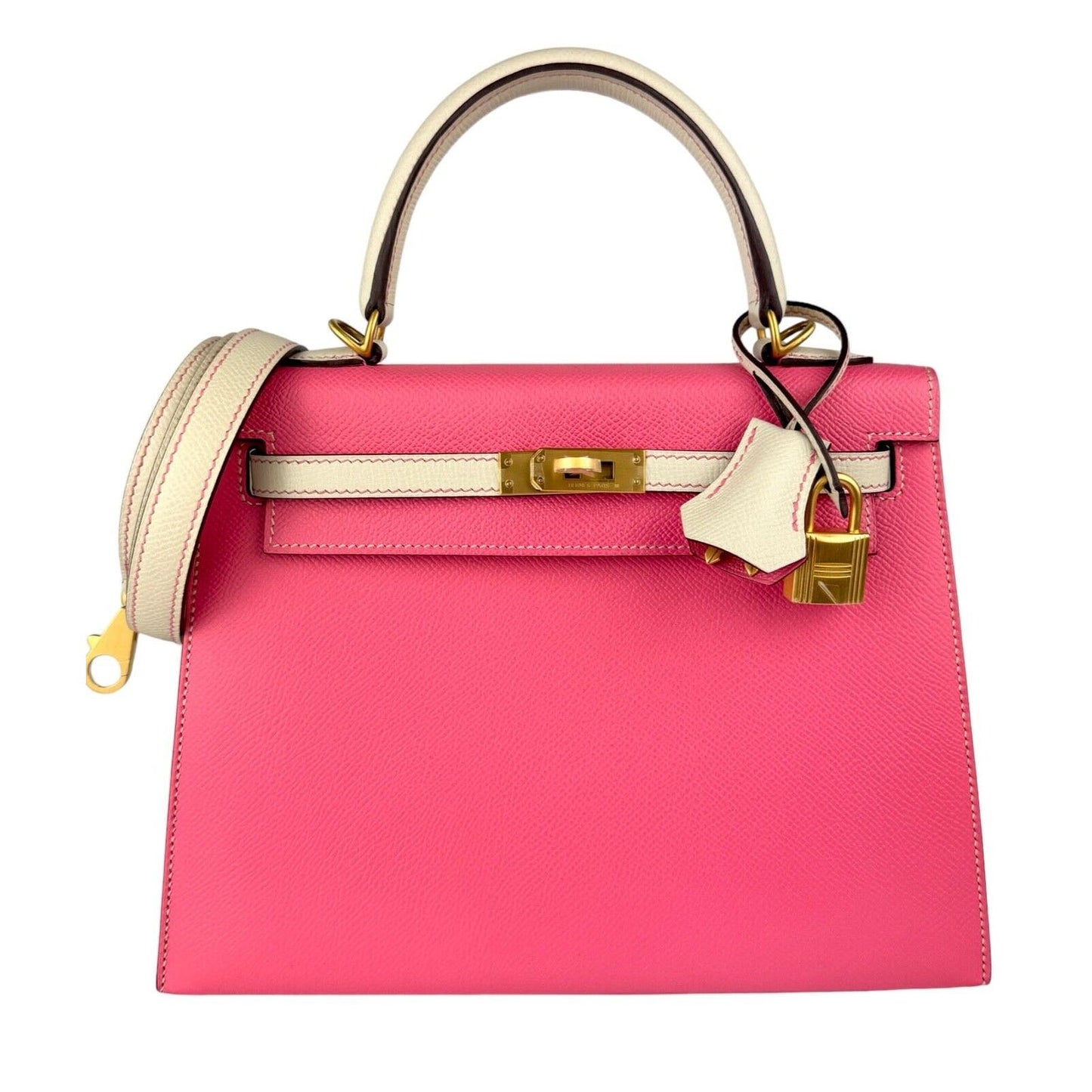 Hermes Kelly 25 Sellier Special Order Rose Azalea Pink Craie Epsom Brushed Gold