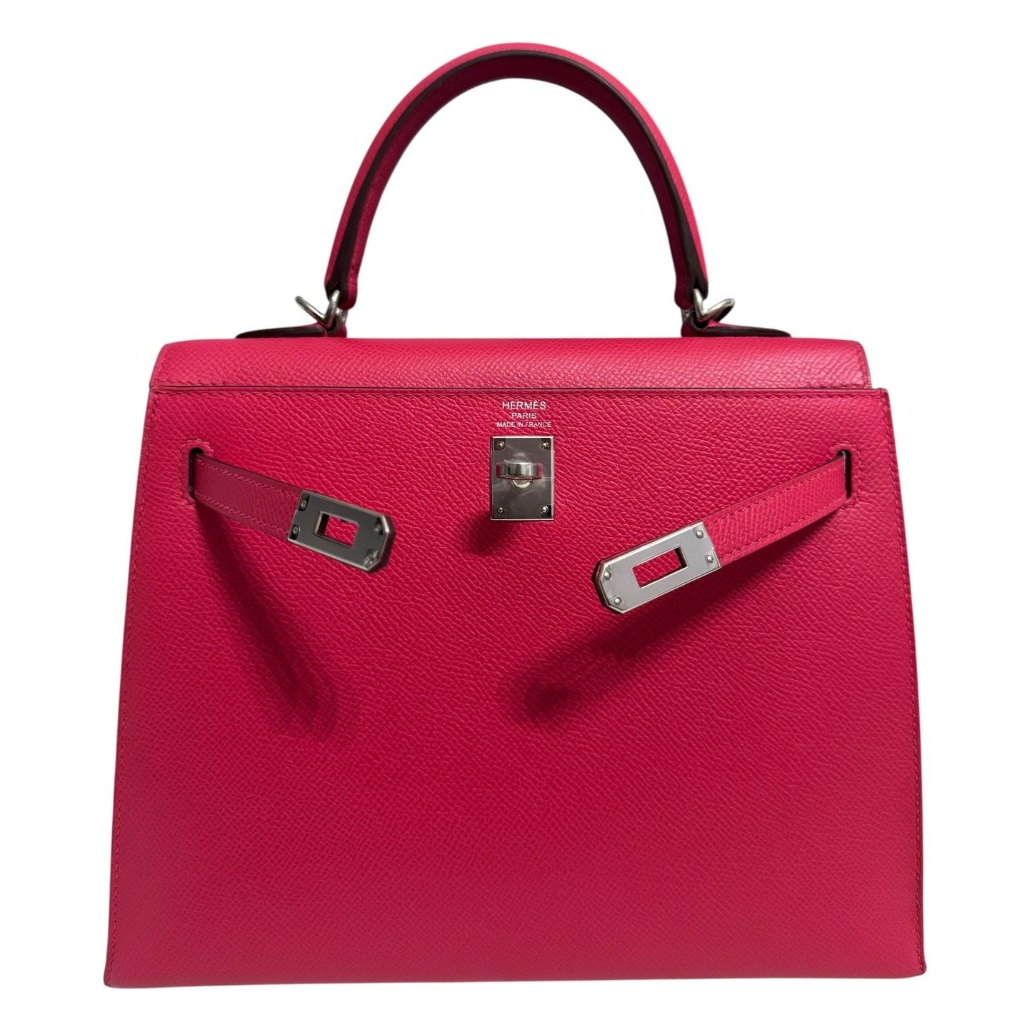 Hermes Kelly 25 Sellier Rose Extreme Pink Epsom Leather Palladium RARE