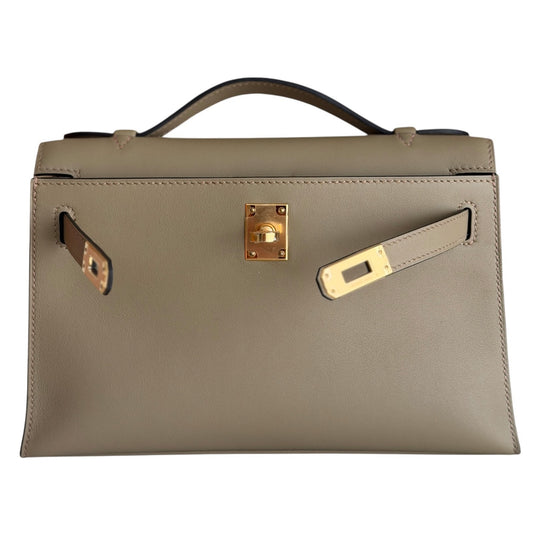 Hermes Kelly Mini Pochette Beige Marfa Tan Leather Gold Hardware RARE
