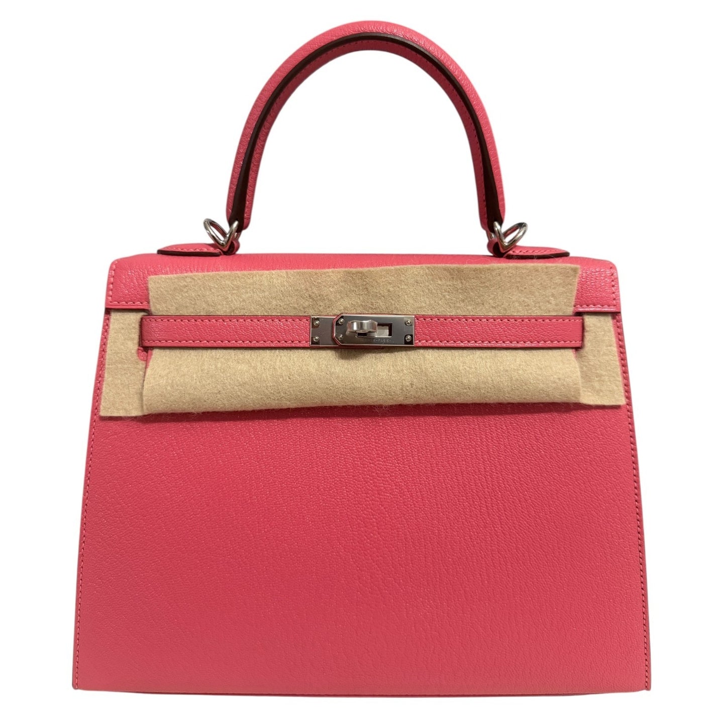 Hermes Kelly 25 Sellier Rose Azalee Azalea Pink Chevre Leather Palladium RARE