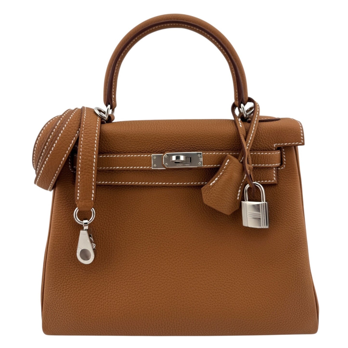 Hermes Kelly 25 Gold Tan Togo Leather Palladium Hardware Shoulder Bag 2024
