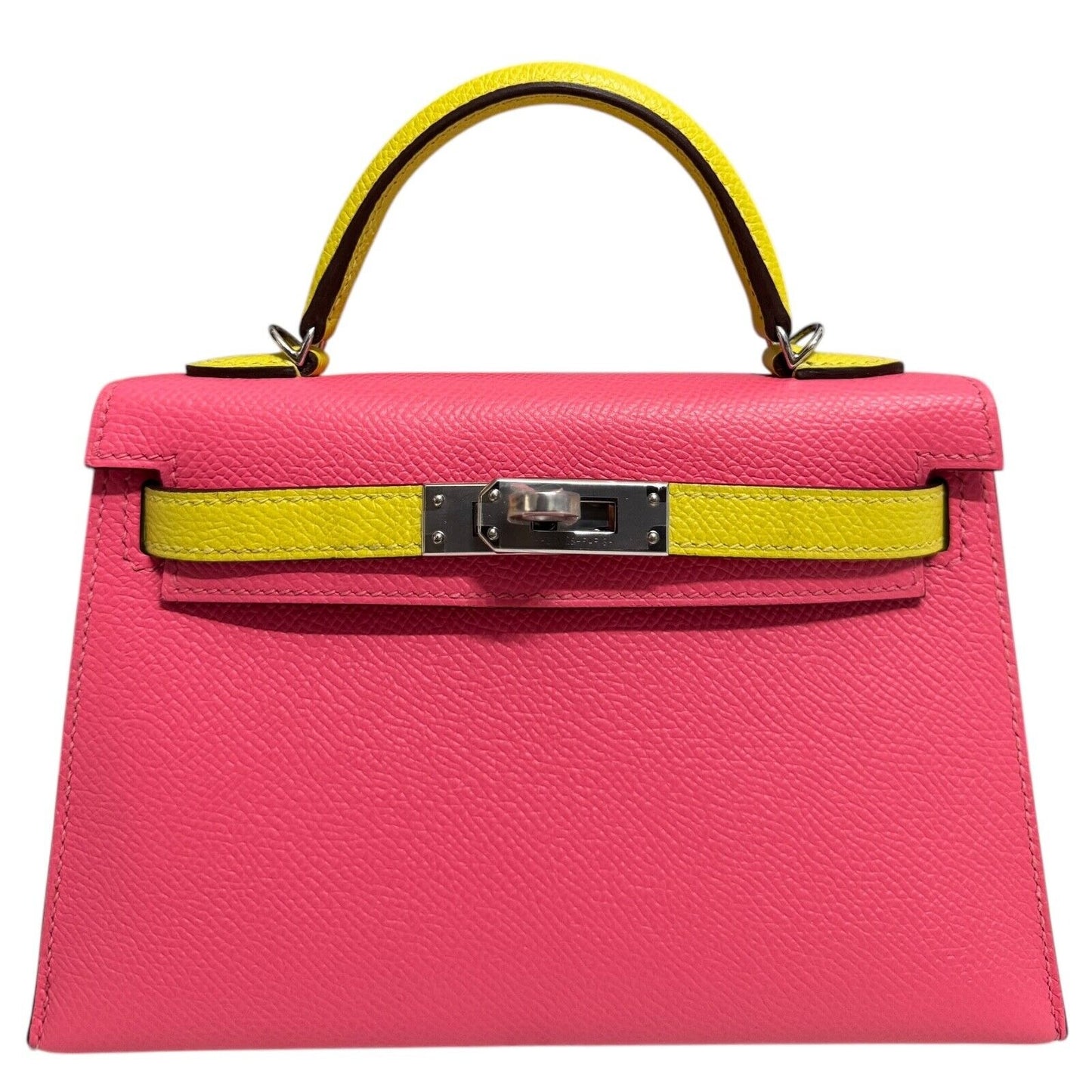 Hermes Kelly Mini 20 Special Order Rose Azalee Pink Lime Yellow Epsom Palladium Hardware