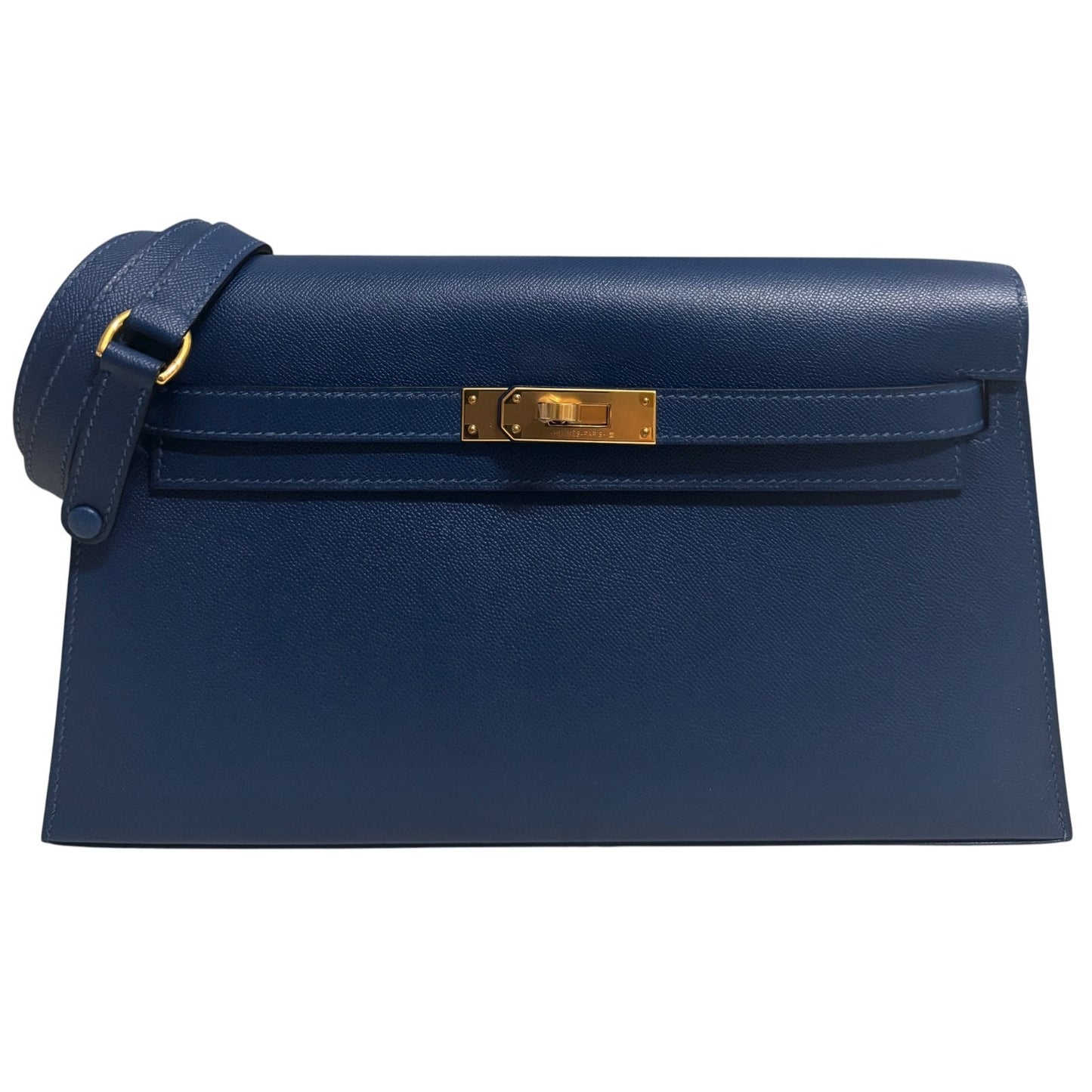 Hermès Kelly Elan Deep Blue Madame Leather Gold Hardware Clutch Shoulder Bag