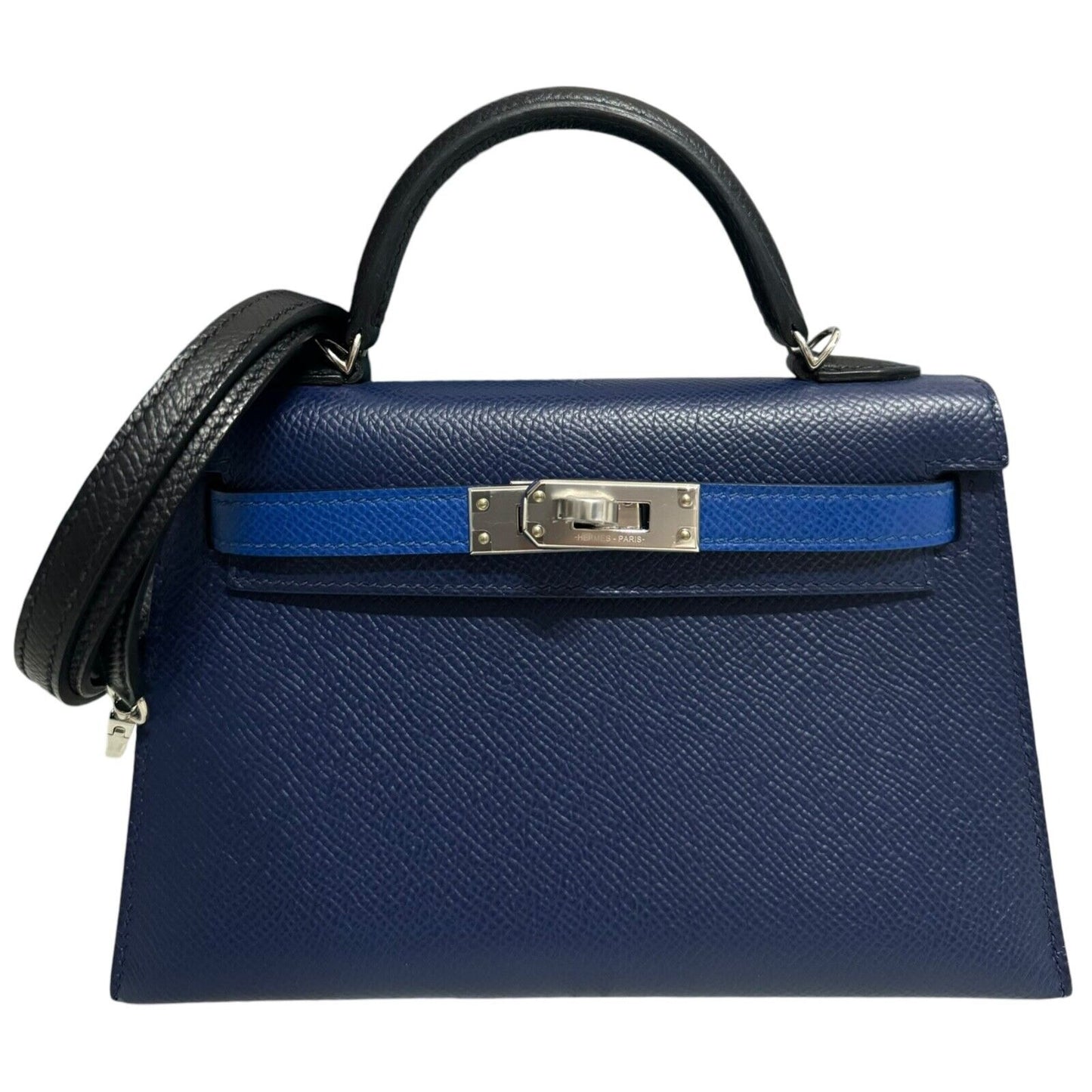 Hermes Kelly Mini 20 Blue Sapphire Blue France Black Epsom Leather Palladium HWR