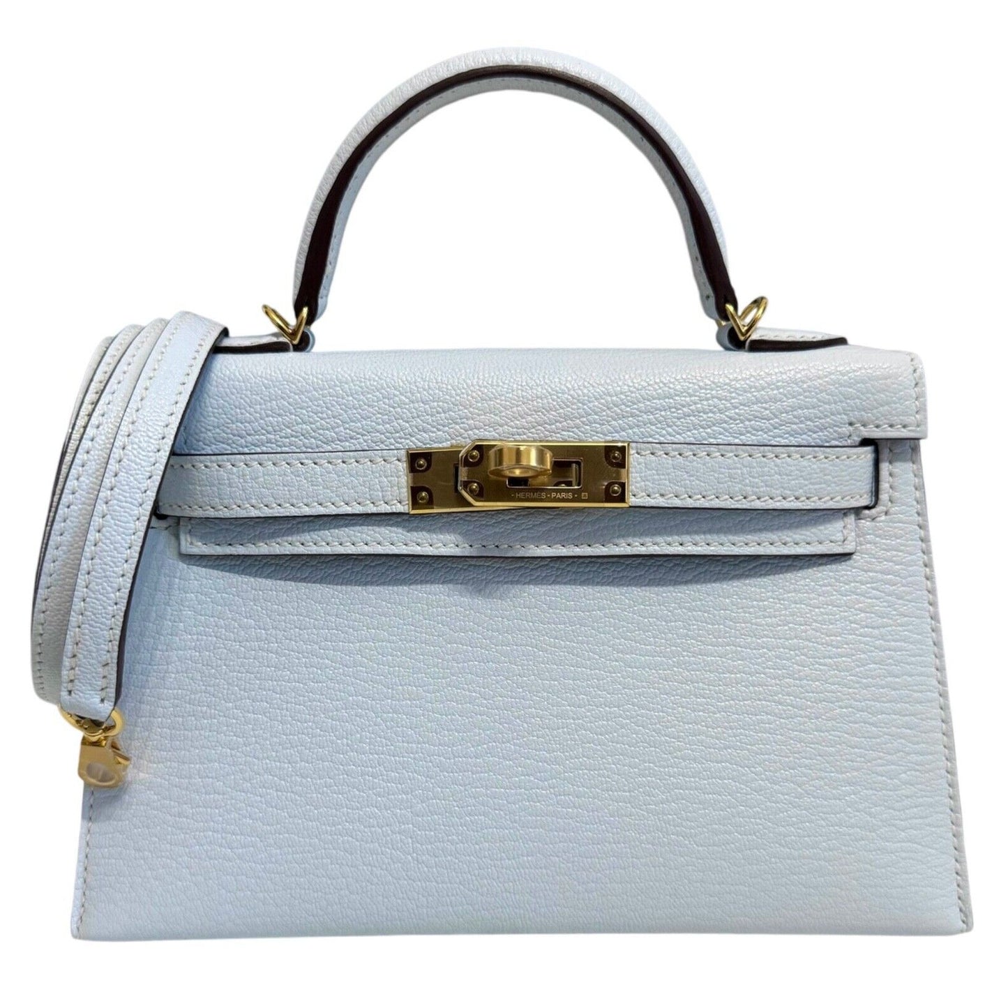 Hermes Kelly Mini 20 Blue Brume Baby Blue Chèvre Palladium Hardware
