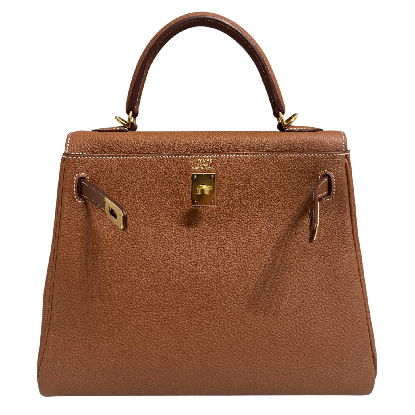 Hermes Kelly 25 Gold Tan Camel Togo Leather Gold Hardware Shoulder Bag