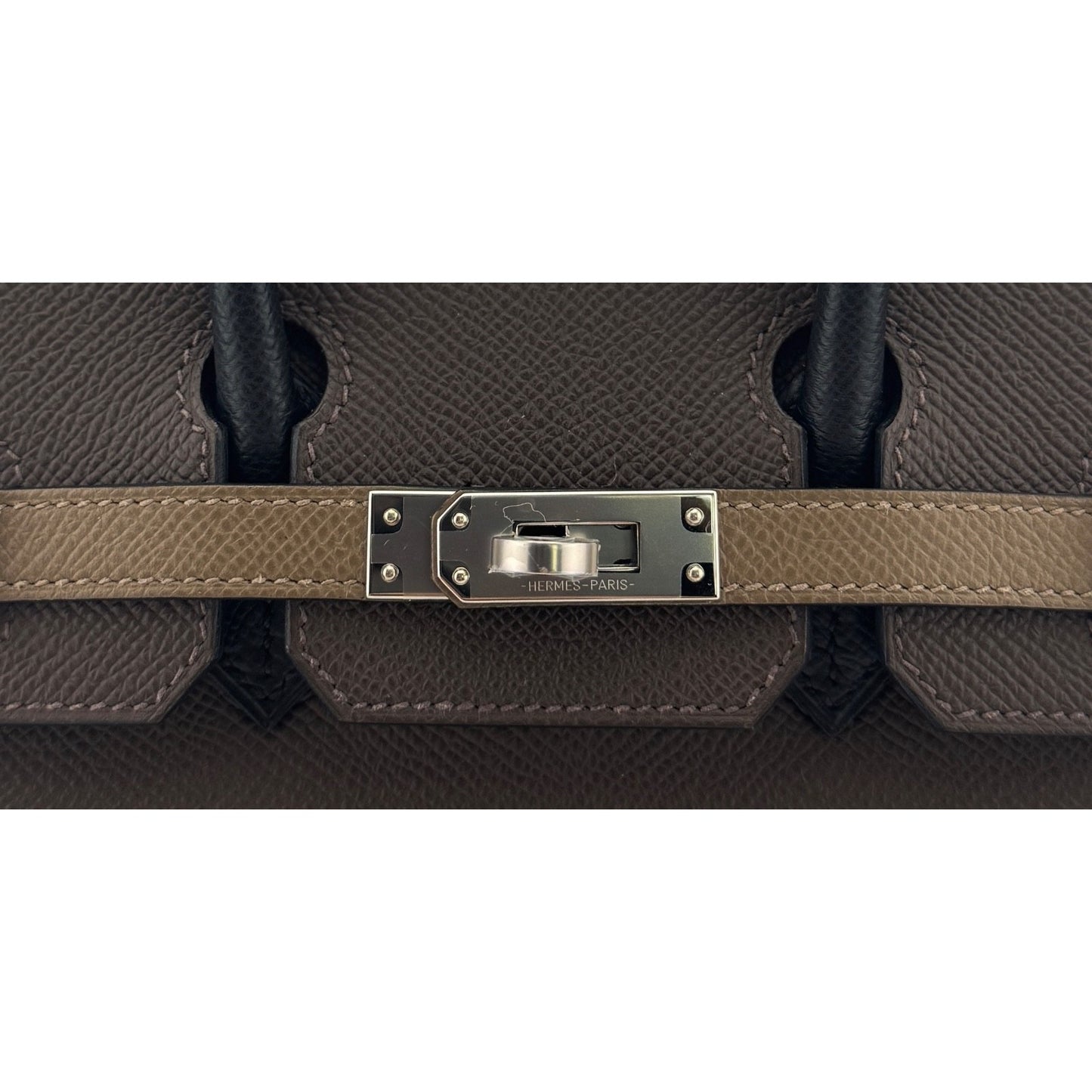 Hermes Birkin 25 Tri Color Ecorce Etoupe Black Epsom Leather Palladium Hardware