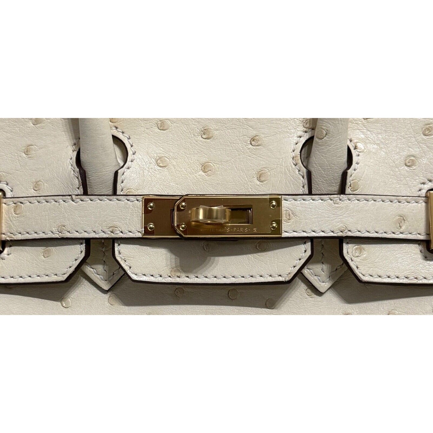Hermes Birkin 25 Ostrich Nata White Beige Leather Gold Hardware